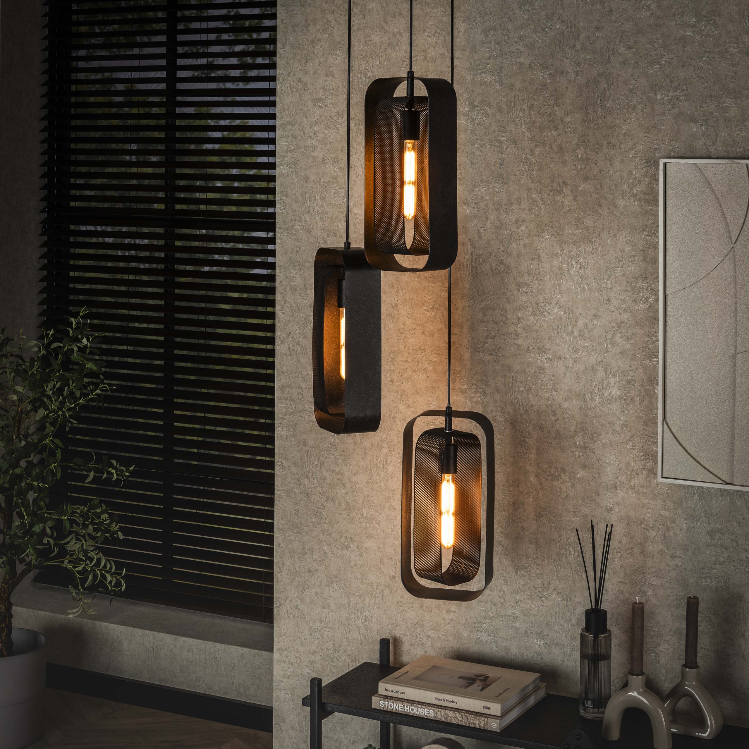 Lampe suspendue 3L maille rotative / Artic noir