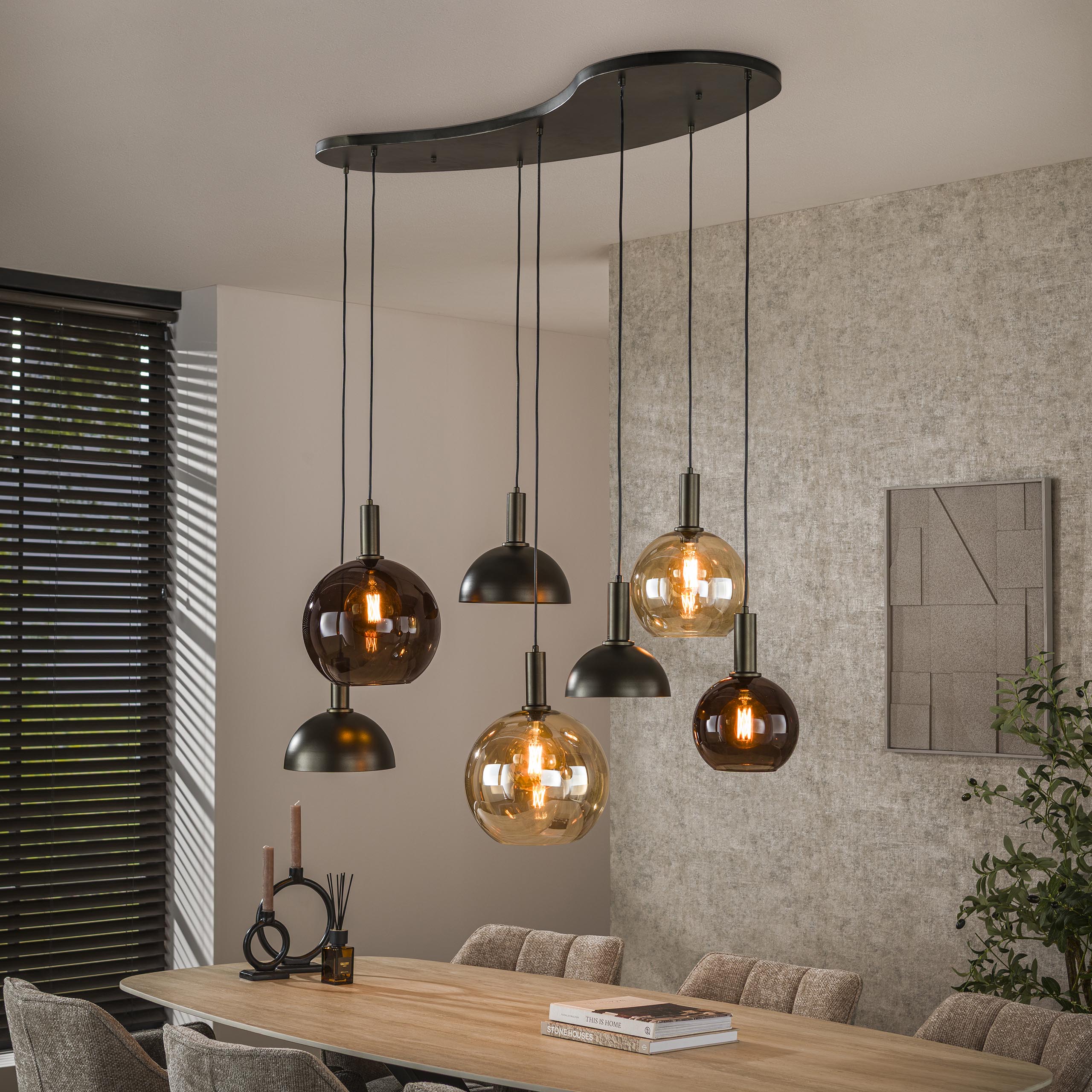 Lampe à suspension Cluster 4+3 lumières marron Sienne