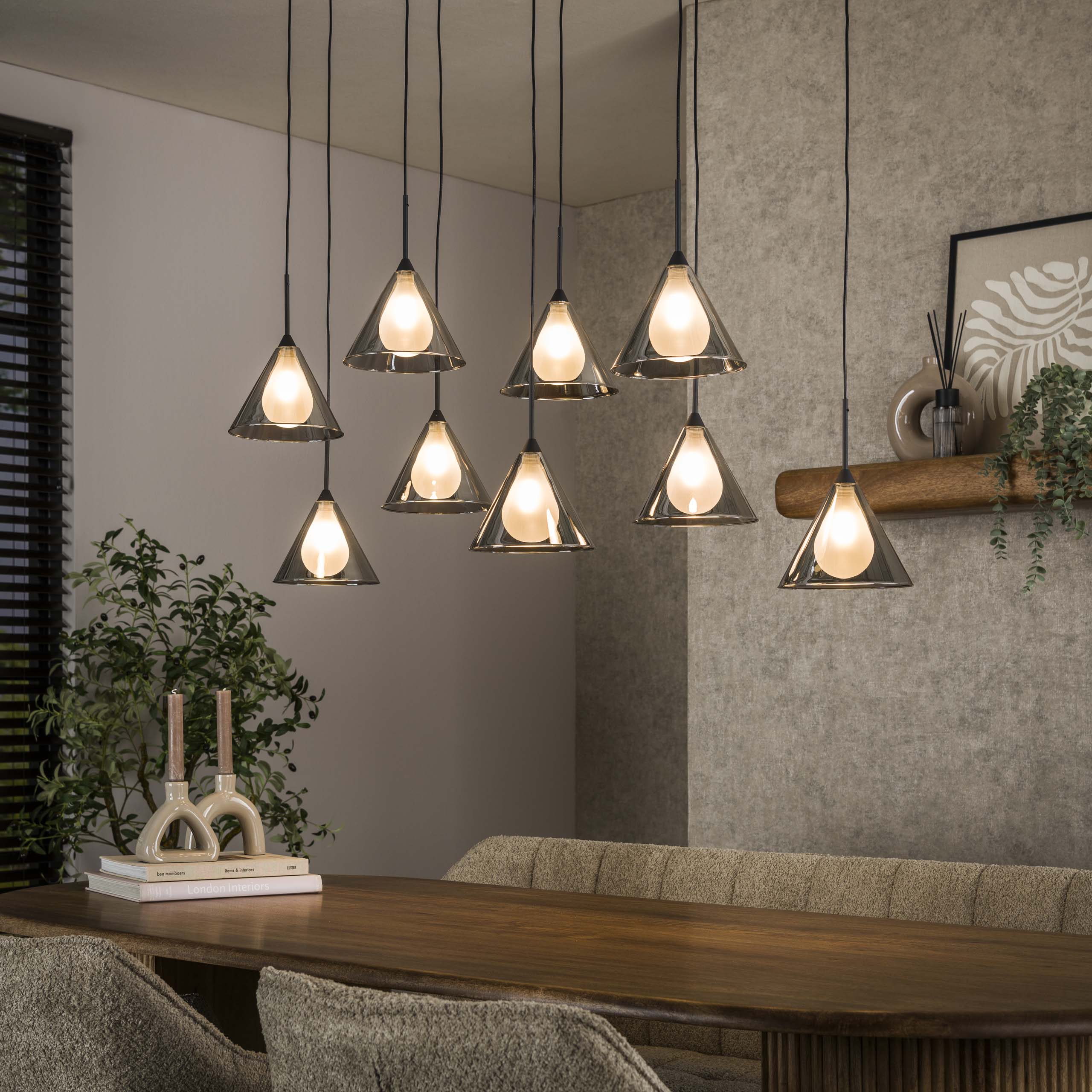 Lampe suspendue 5+4 abat-jour conique en verre (G9) / Verre gris fumé