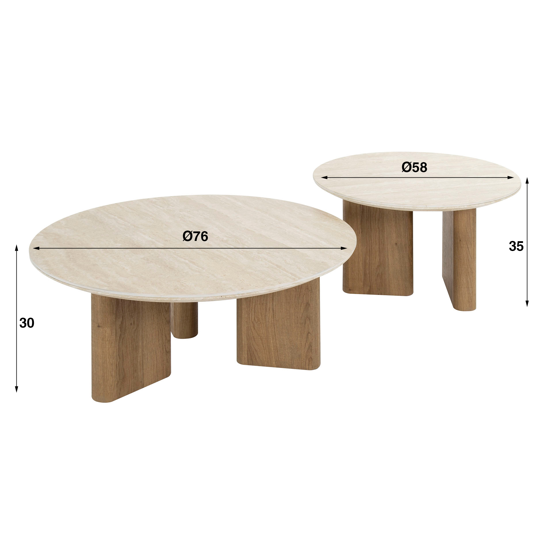 Table basse Romano ronde - Lot de 2 - Céramique travertin