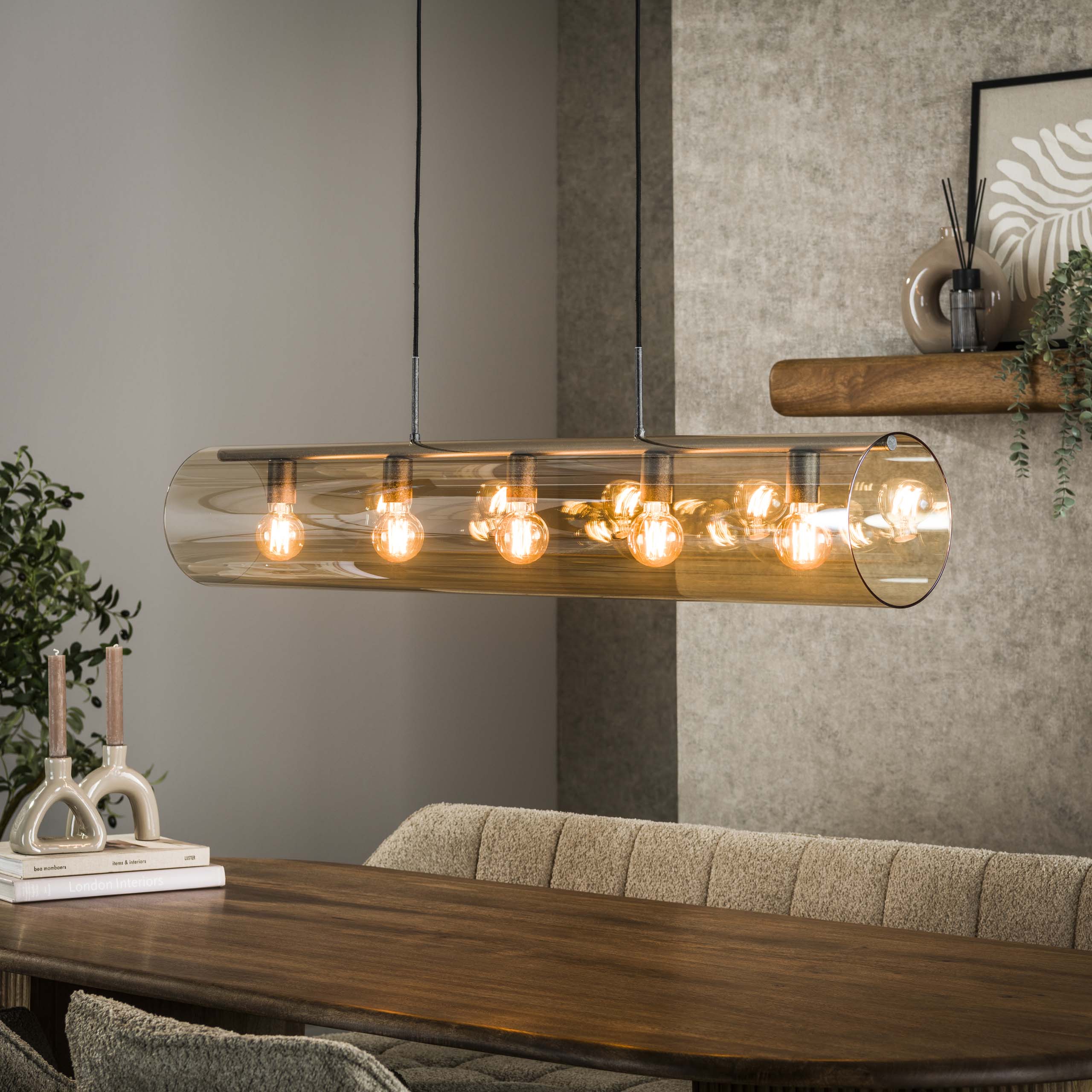 Lampe à suspension tube 5L verre ambré / Noir Artic