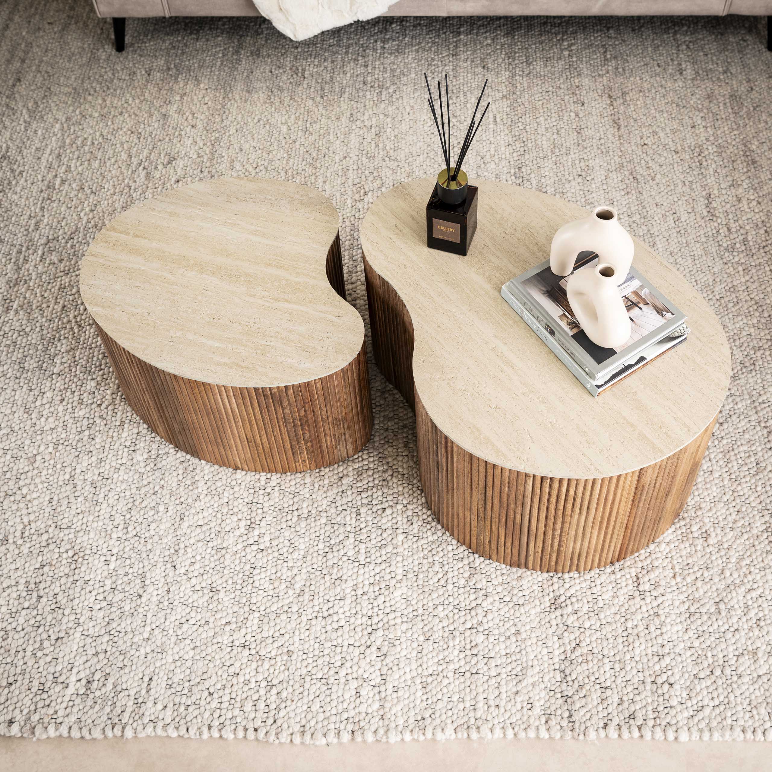 Table basse Nuovo en forme de rein - Lot de 2 - Manguier massif