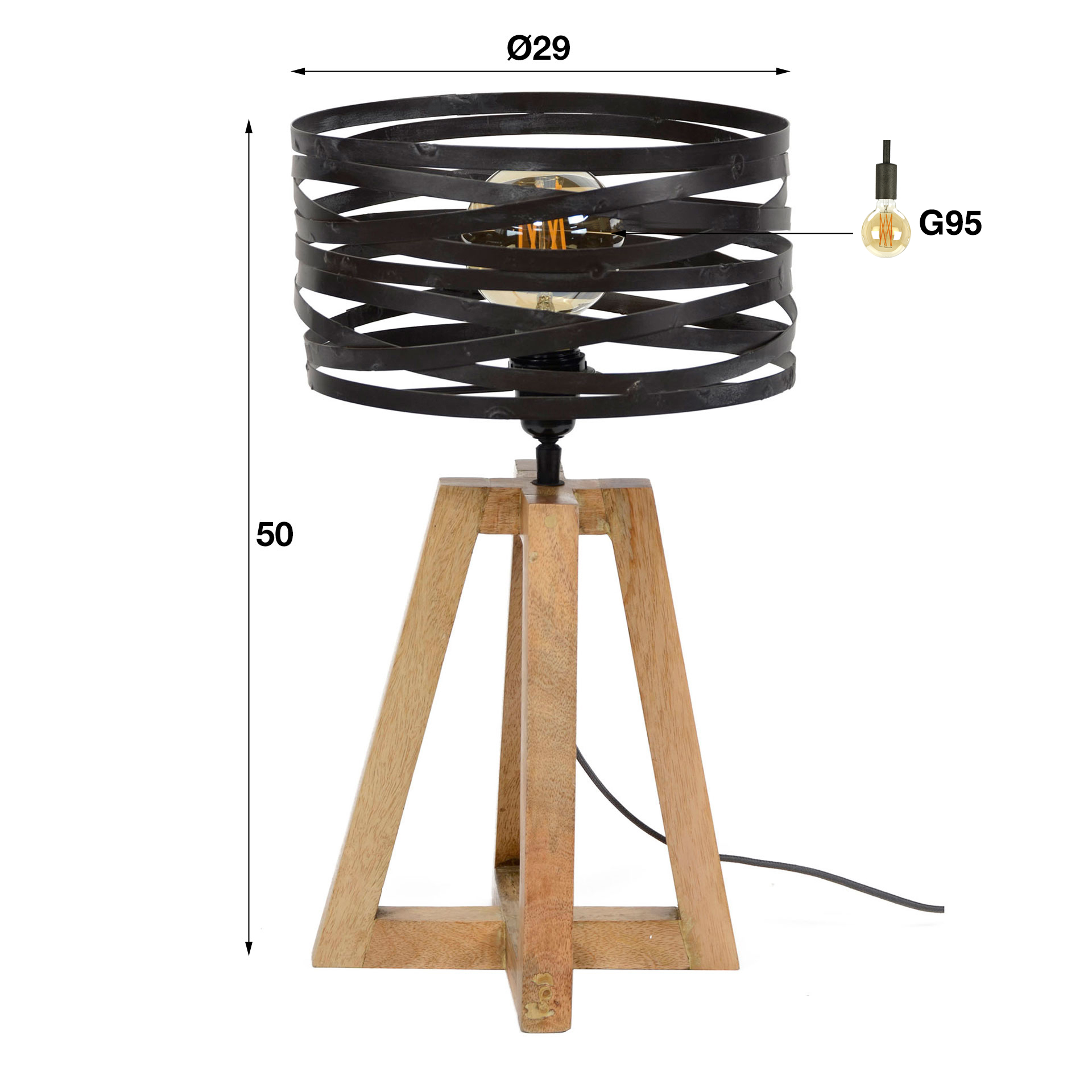 Lampe de table twist structure croix en bois / Gris ardoise