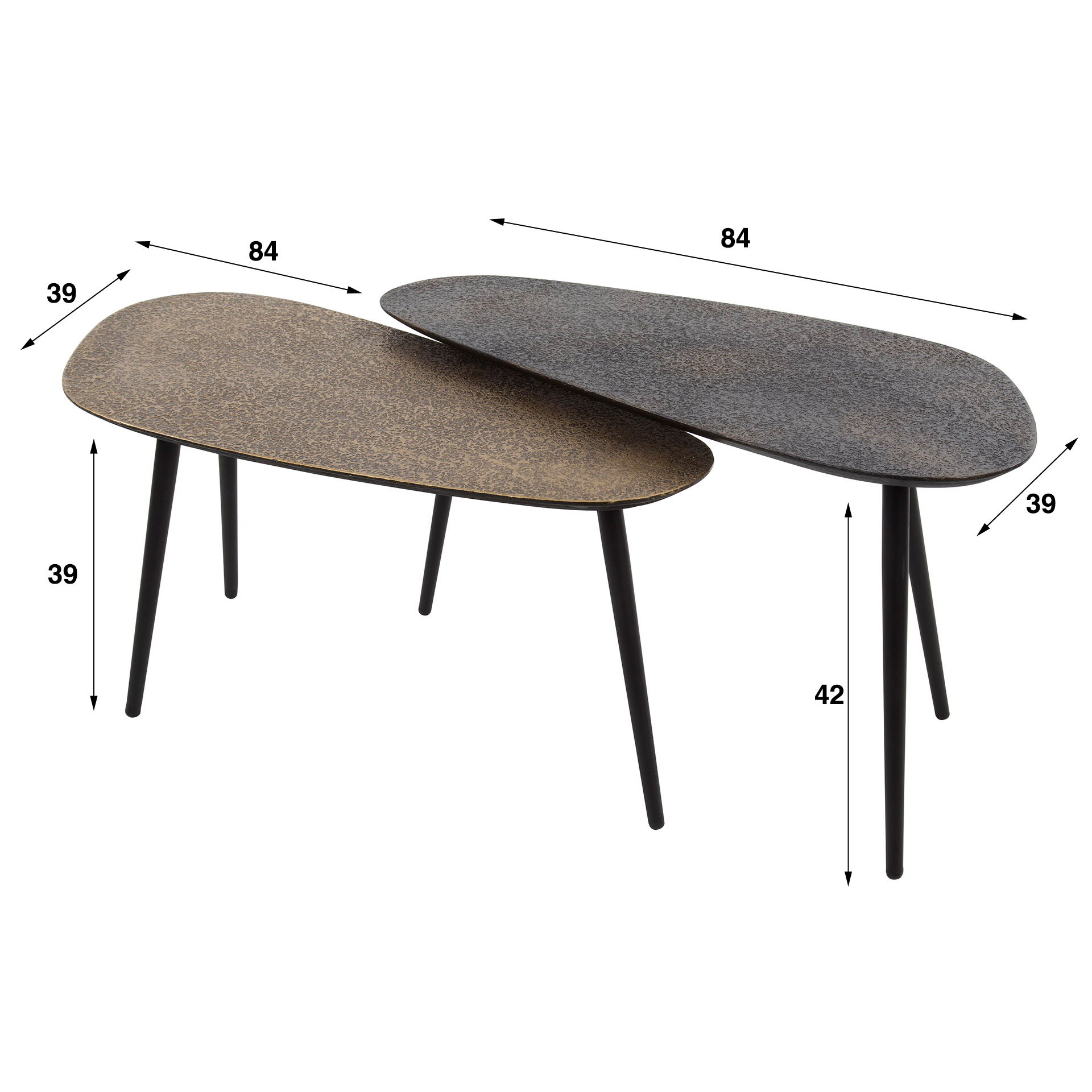 Set de 2 tables basses en forme de haricot métallique / Gris
