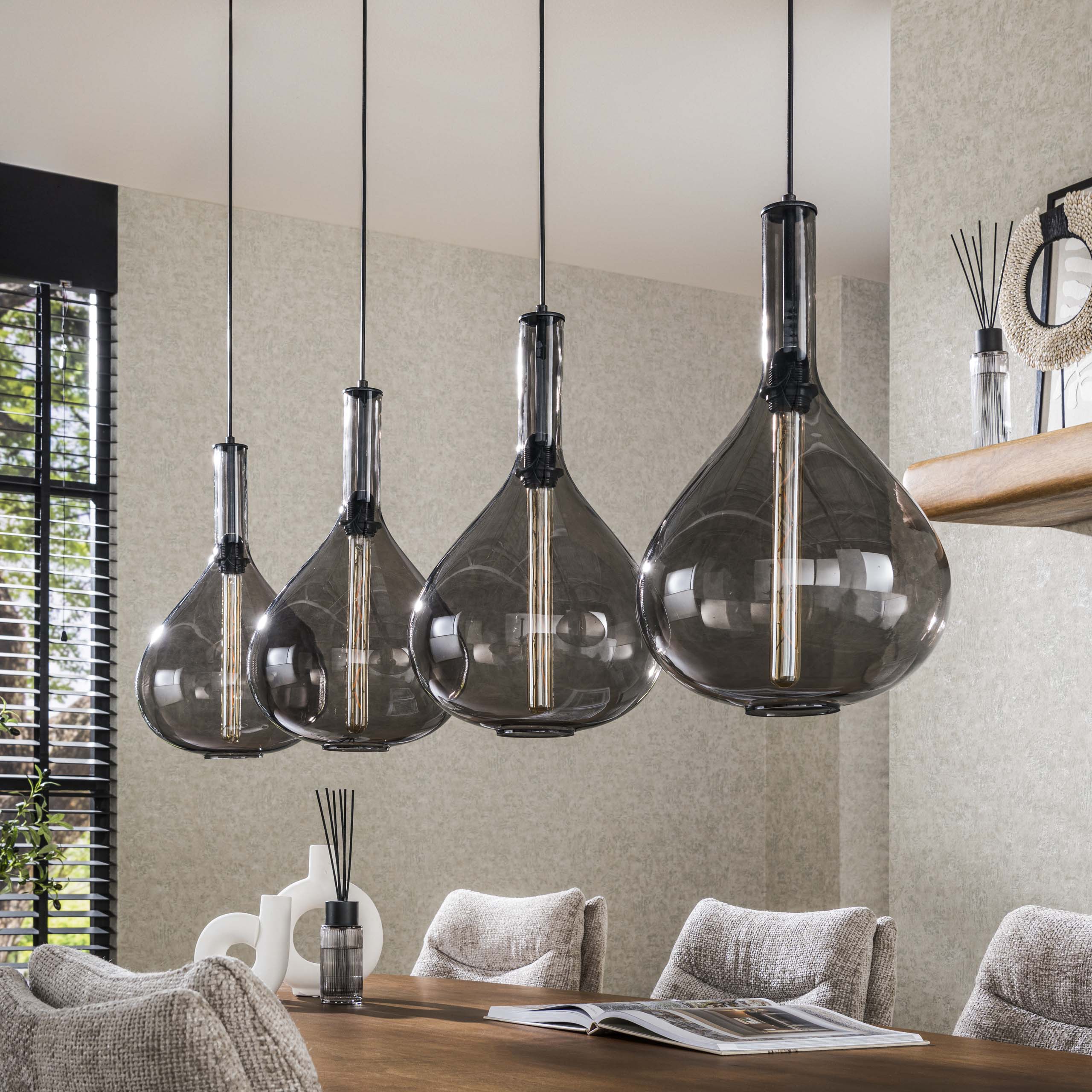Lampe suspendue 4L goutte verre fumé / Noir Artic