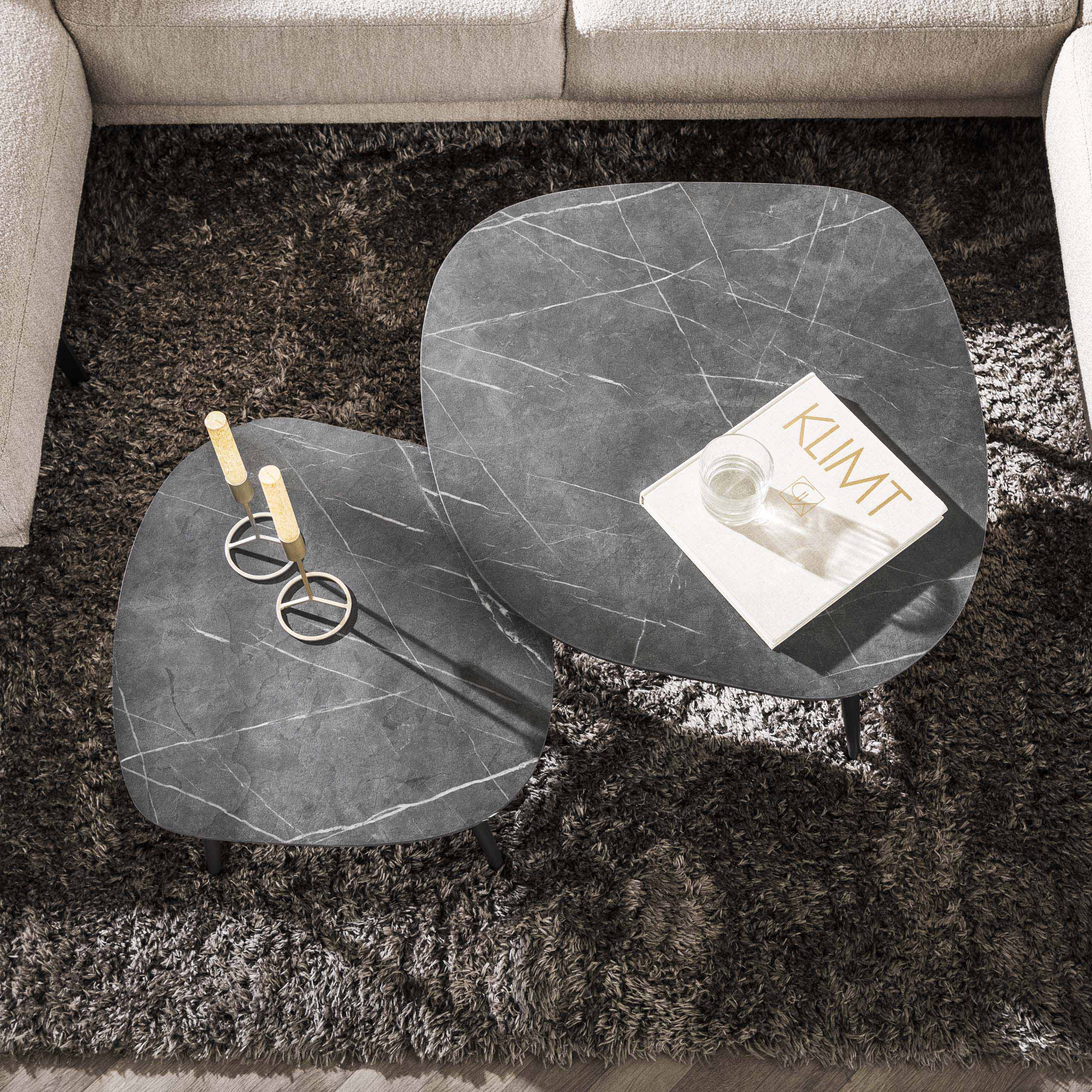 Set de 2 tables basses rock organique / 3D noir marron