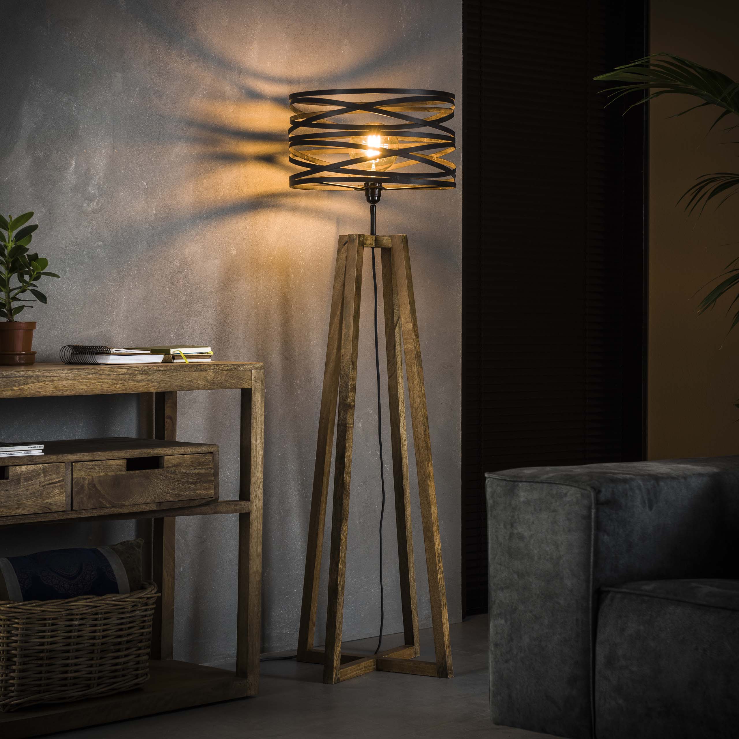 Lampadaire twist structure croix en bois / Gris ardoise