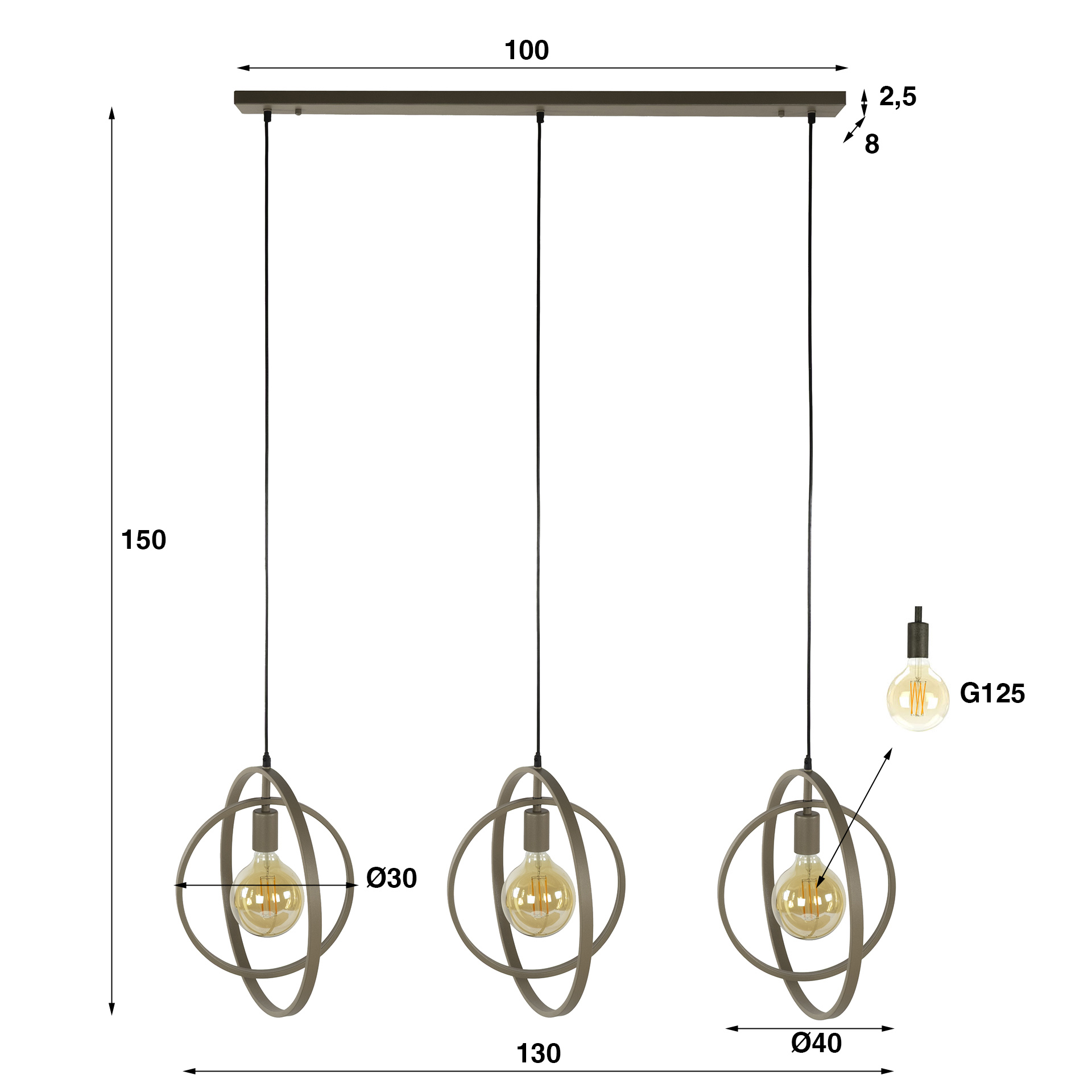 Lampe suspendue Turn Around 3 lumières - Beige