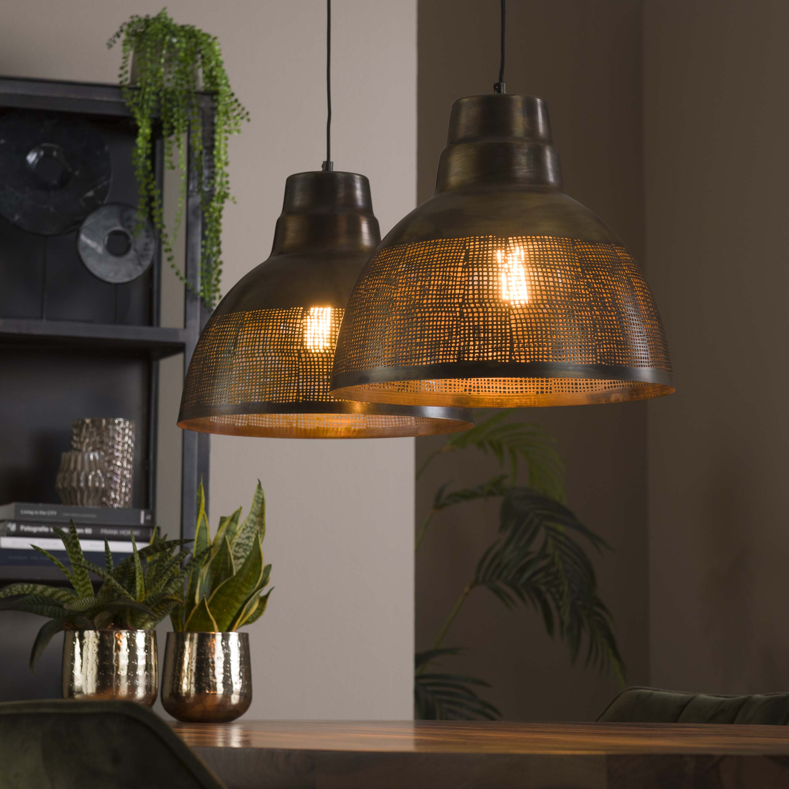 Lampe suspendue 2xØ38 écran / Bronze antique