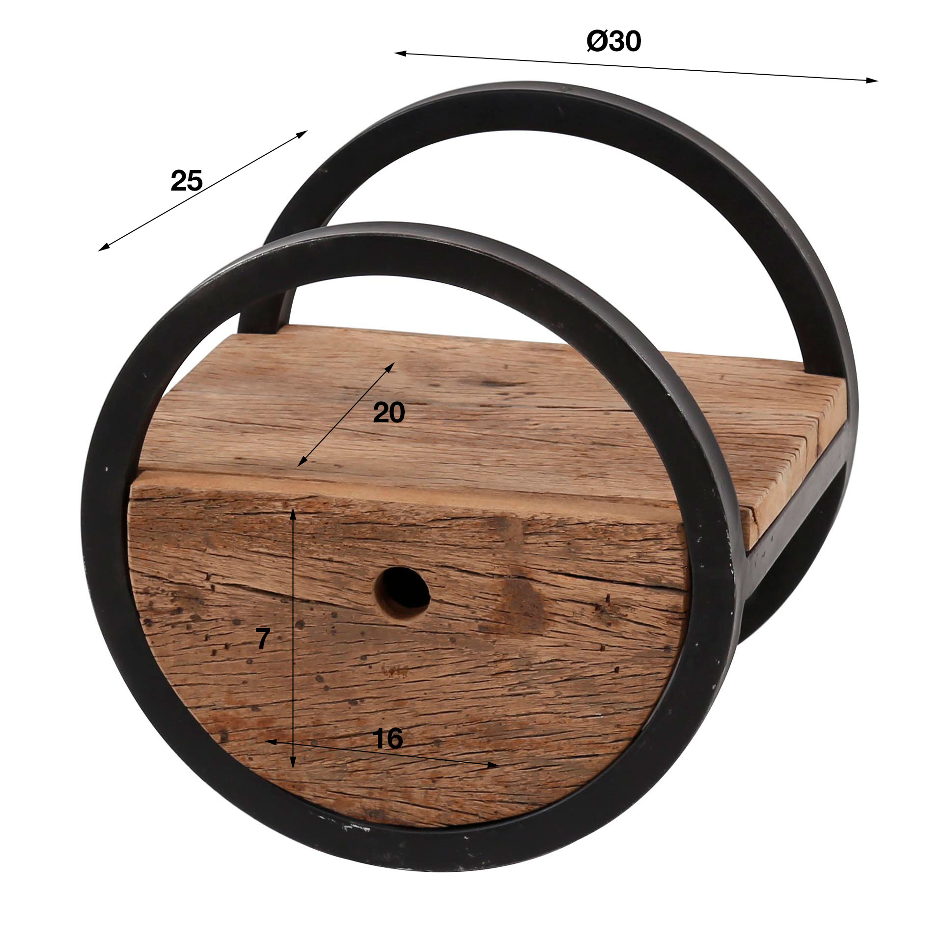 Etagère murale Circulaire 1 tiroir Ø30 - Bois dur robuste