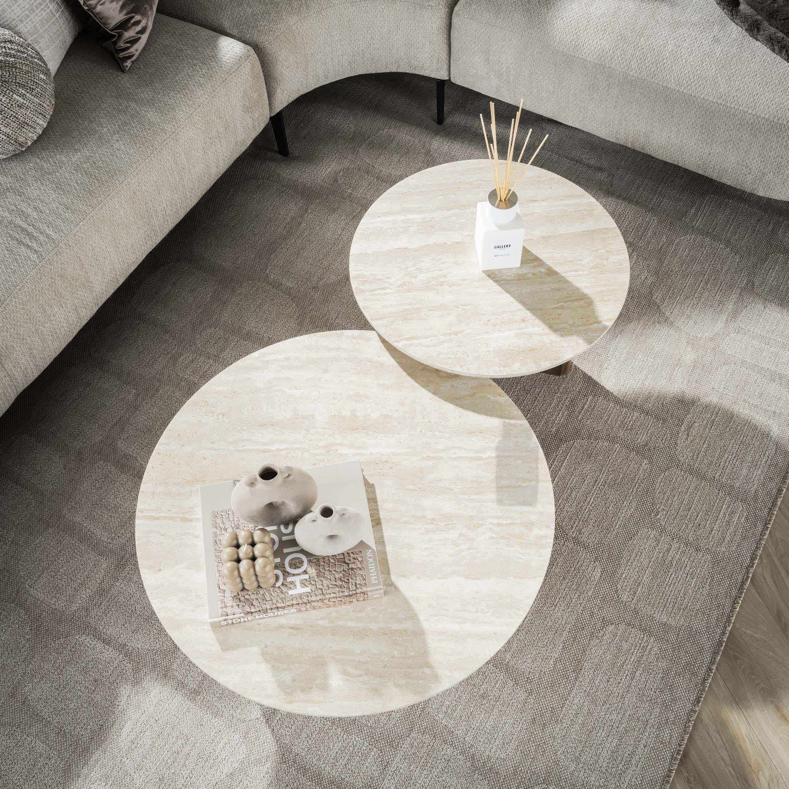 Table basse Romano ronde - Lot de 2 - Céramique travertin