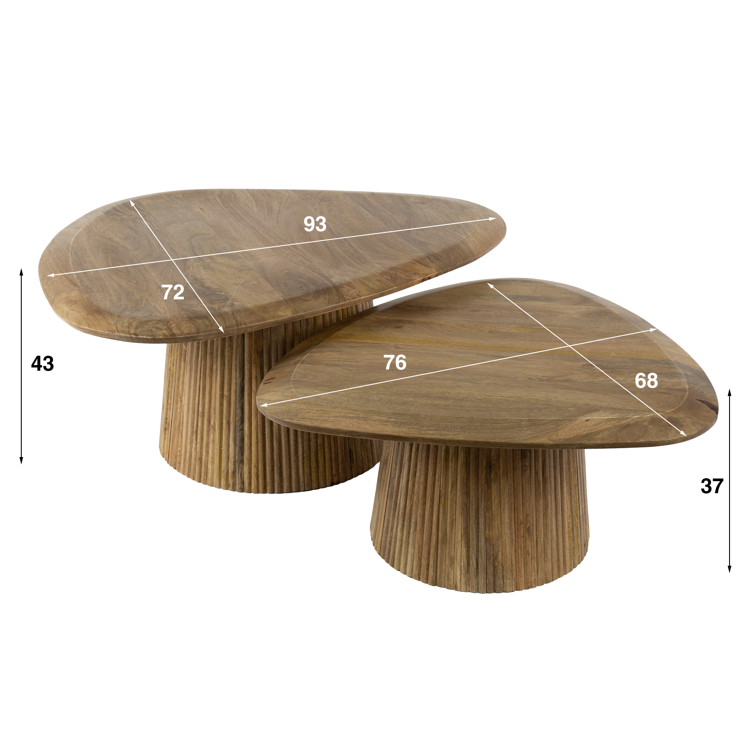 Table basse triangulaire Wave - lot de 2 - Manguier massif