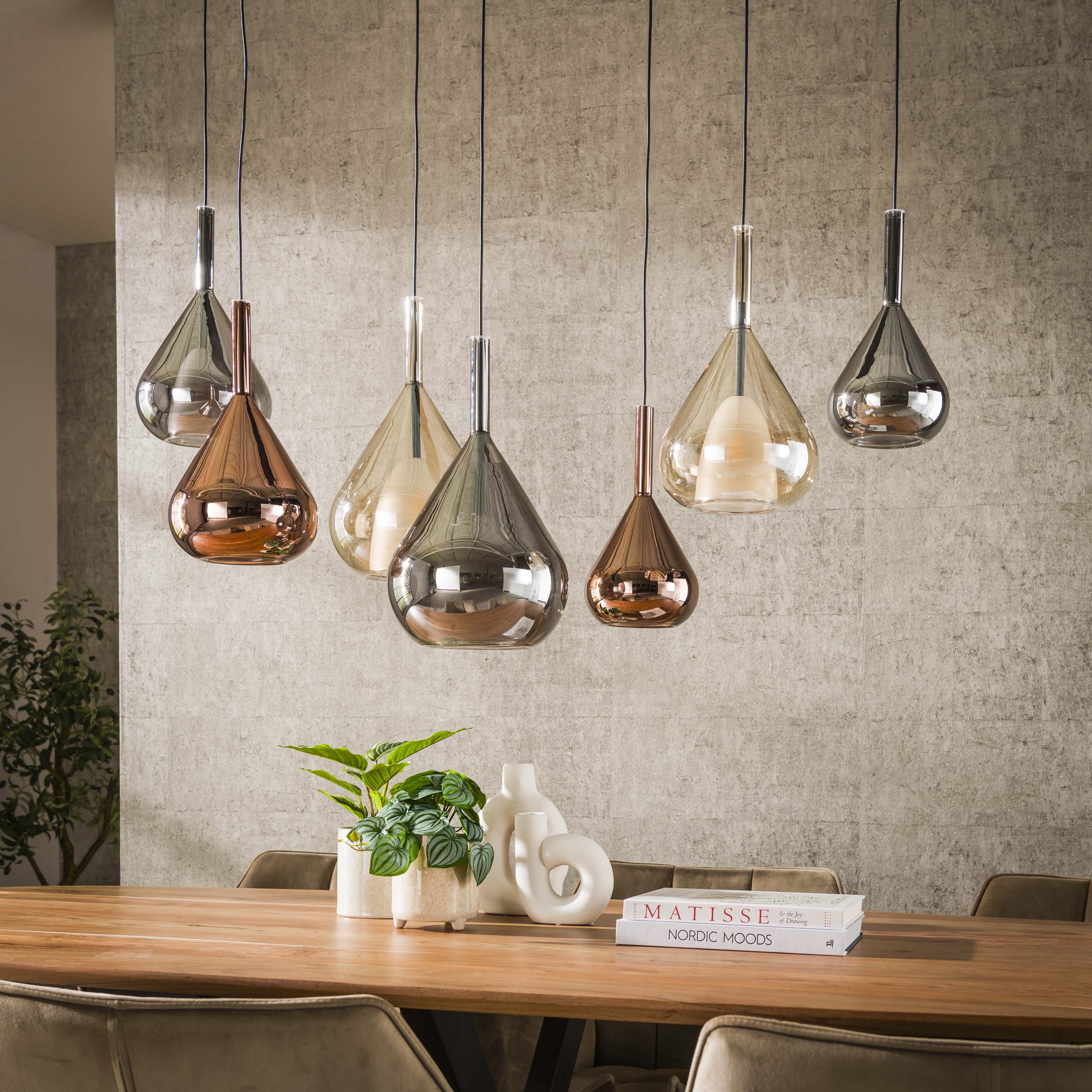 Lampe suspendue 4+3 ailes mix verre / Noir