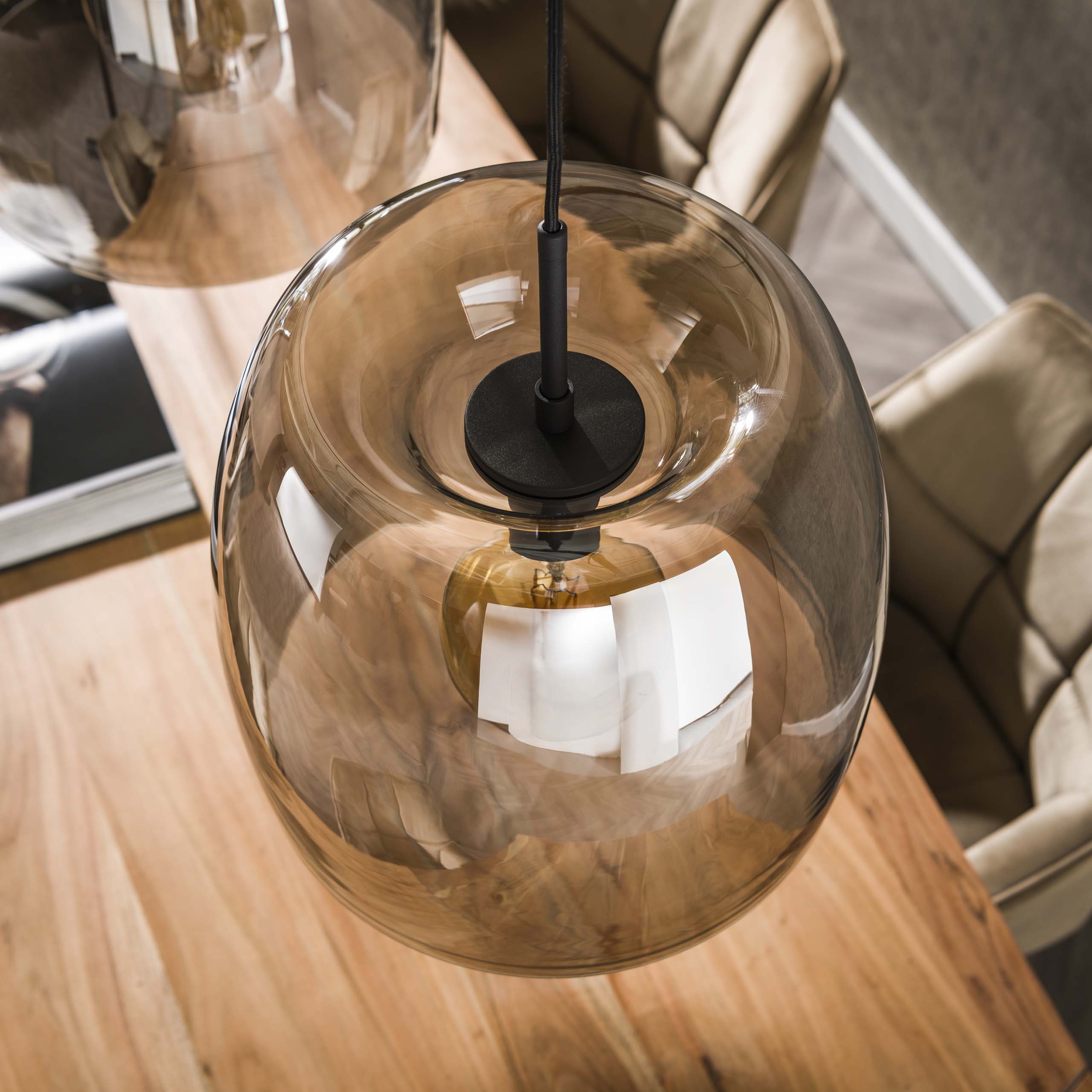 Lampe suspendue 3L verre drift / Verre gris fumé