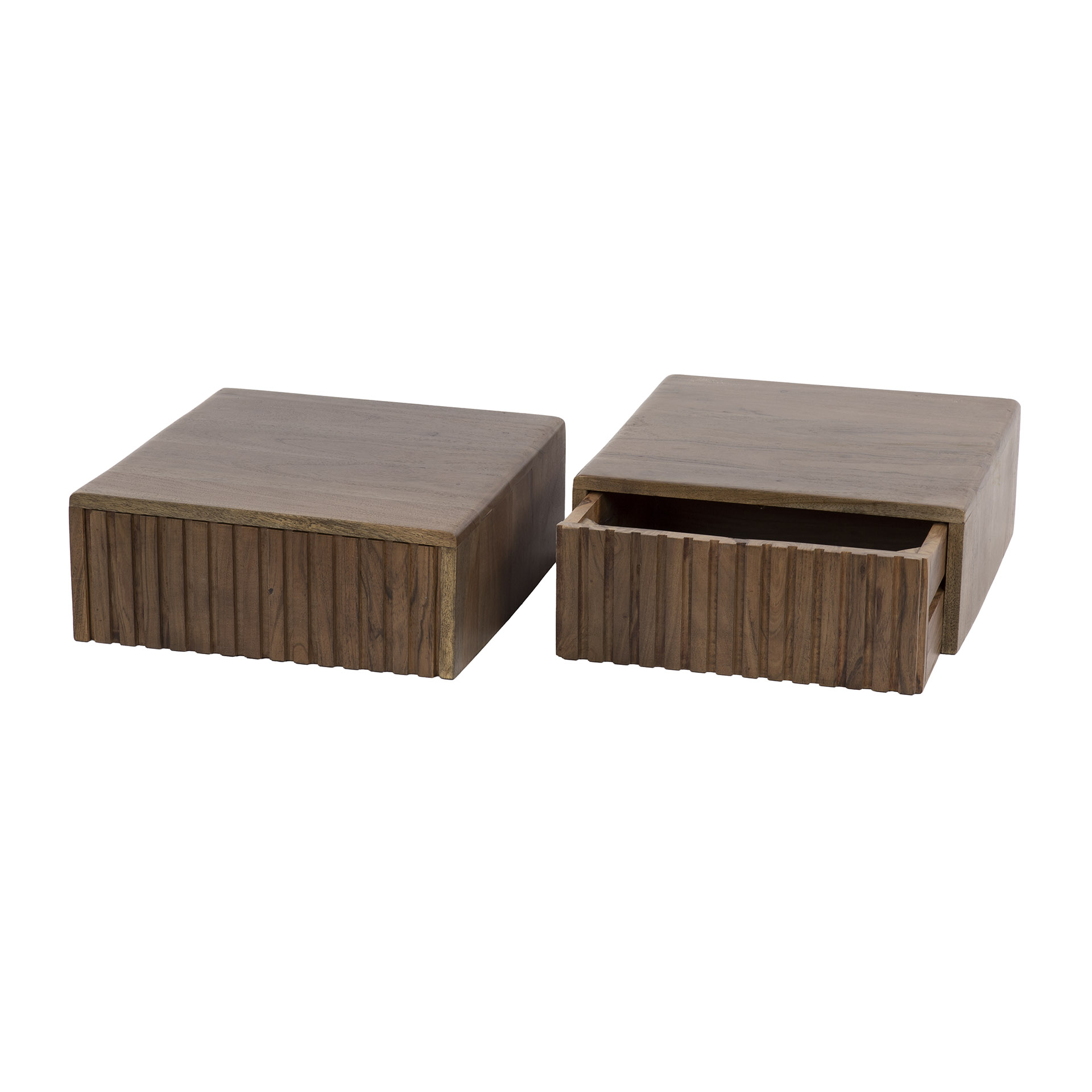 Table de chevet Carve flottante - 1 tiroir - par 2 - Acacia marron