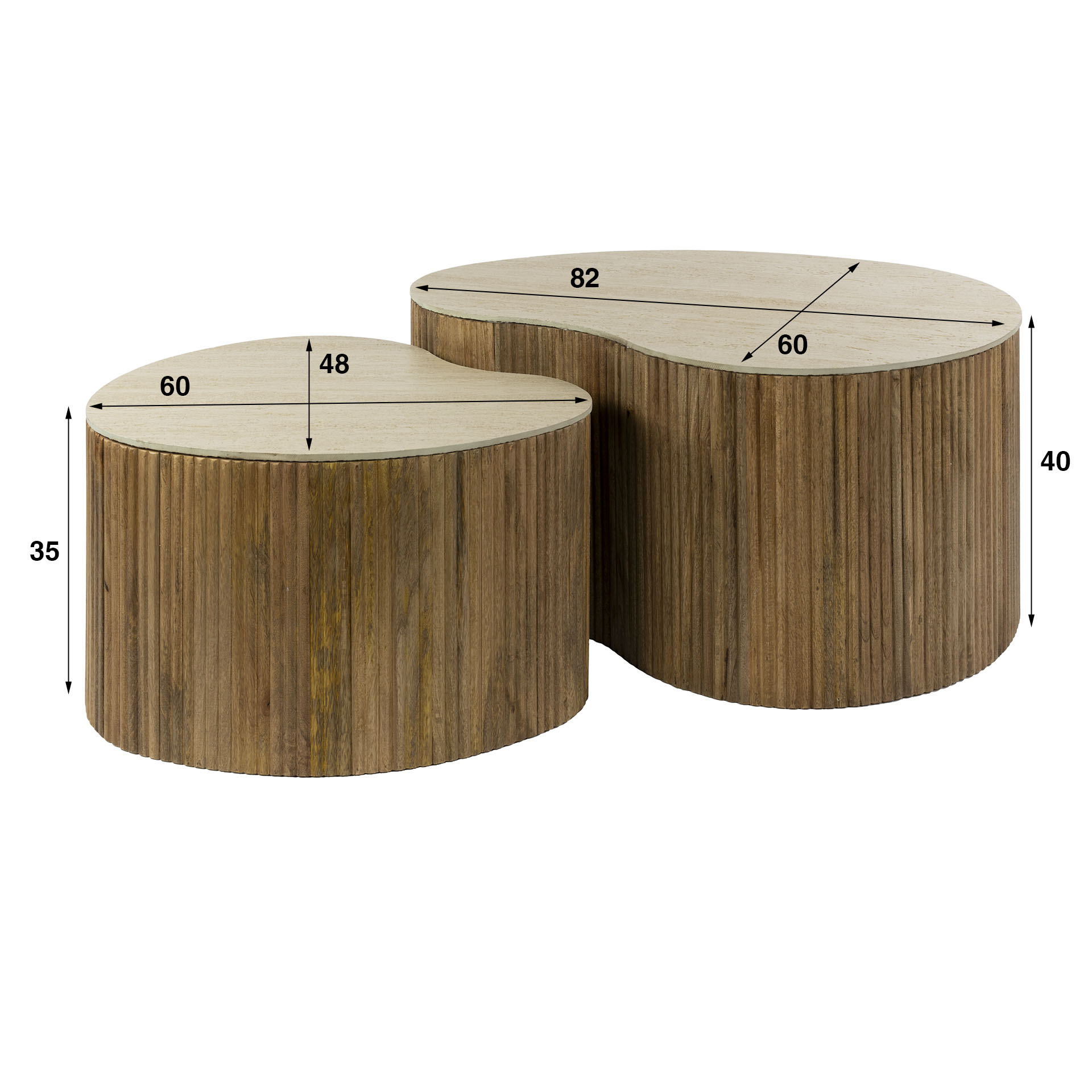 Table basse Nuovo en forme de rein - Lot de 2 - Manguier massif