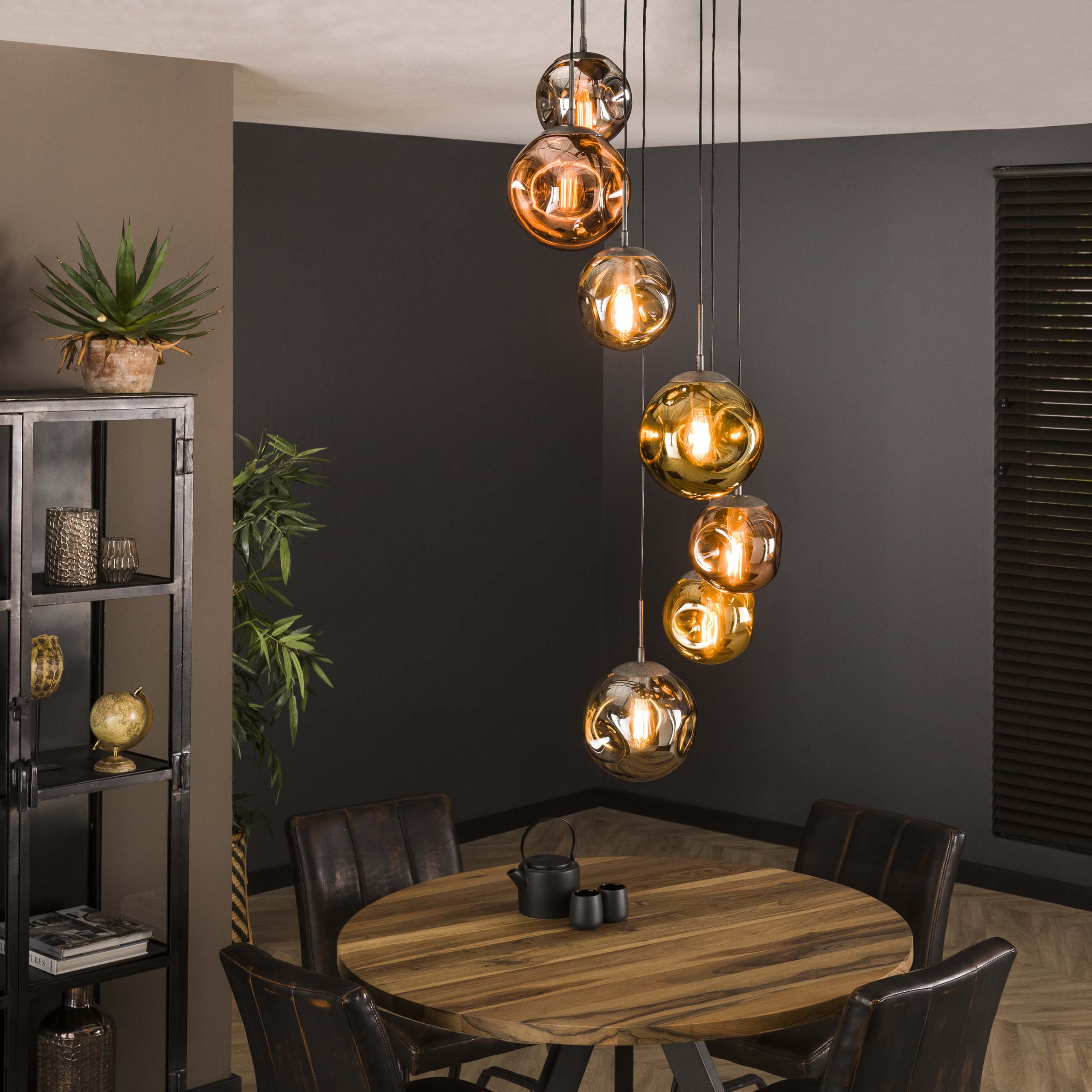 Lampe suspendue 7L étagée stellaire / Vieil argent