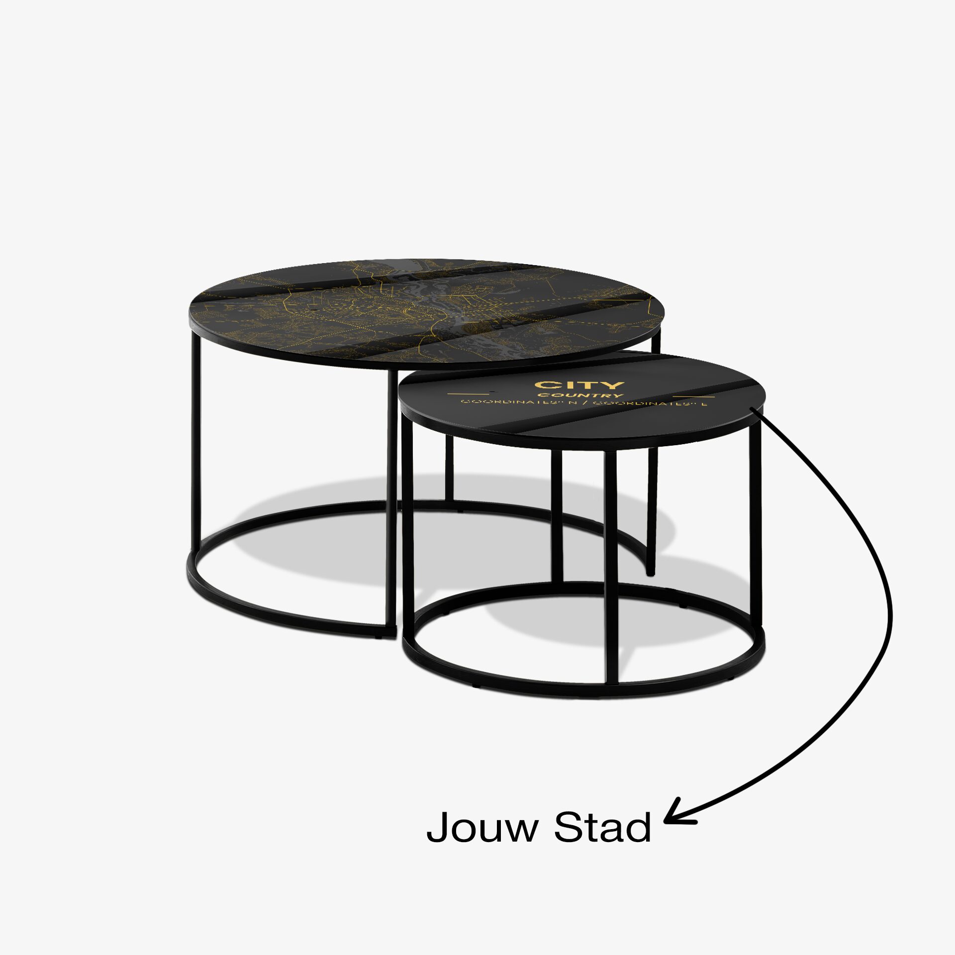 Table Basse Noire - Plan de Ville Doré Personnalisé