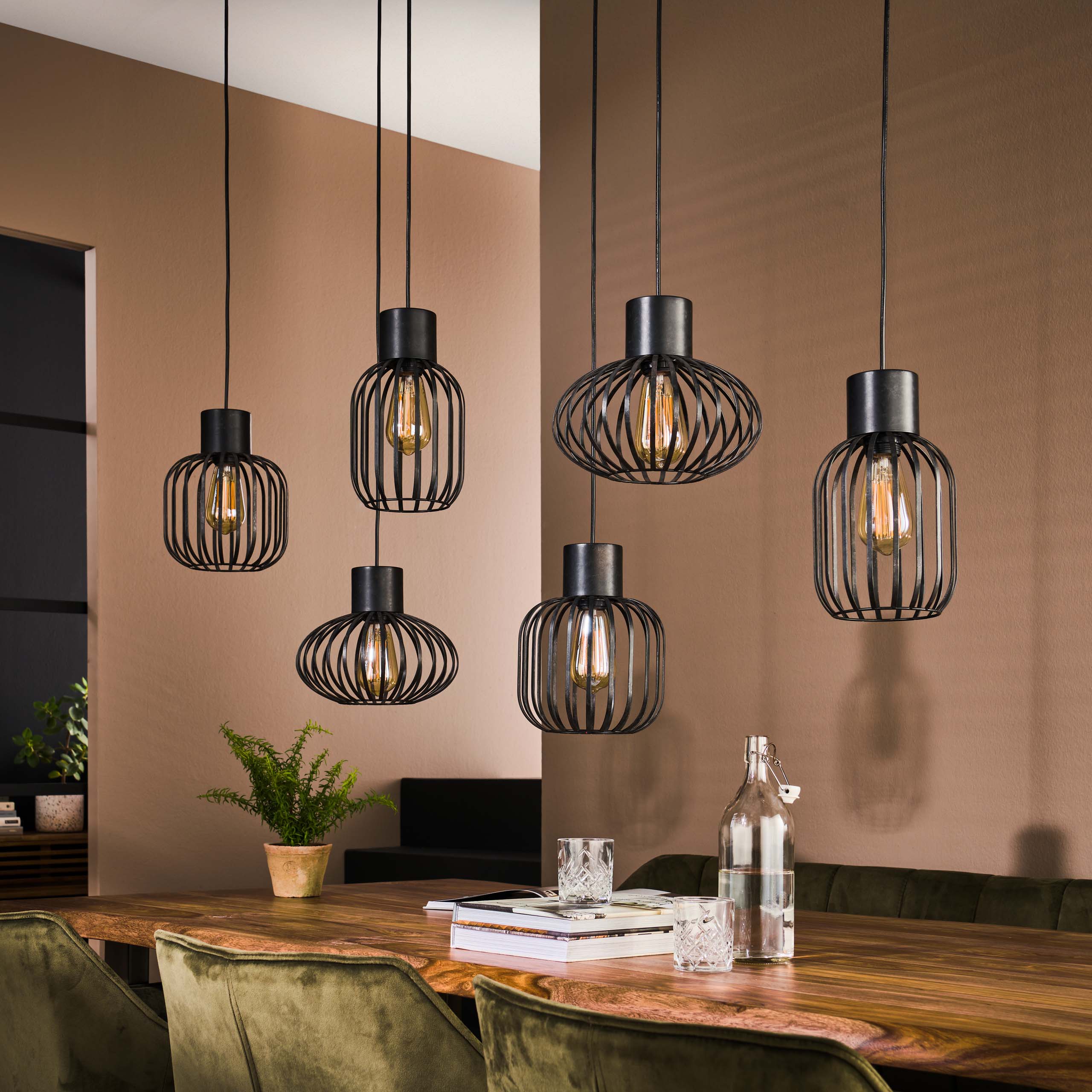Lampe suspendue 3+3 mix métal / Charbon