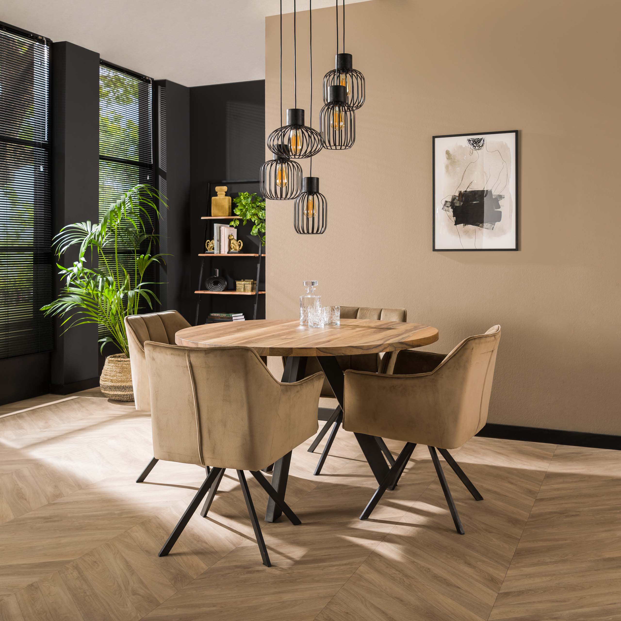 Lampe à suspension 5L étagée mix métal / Charbon