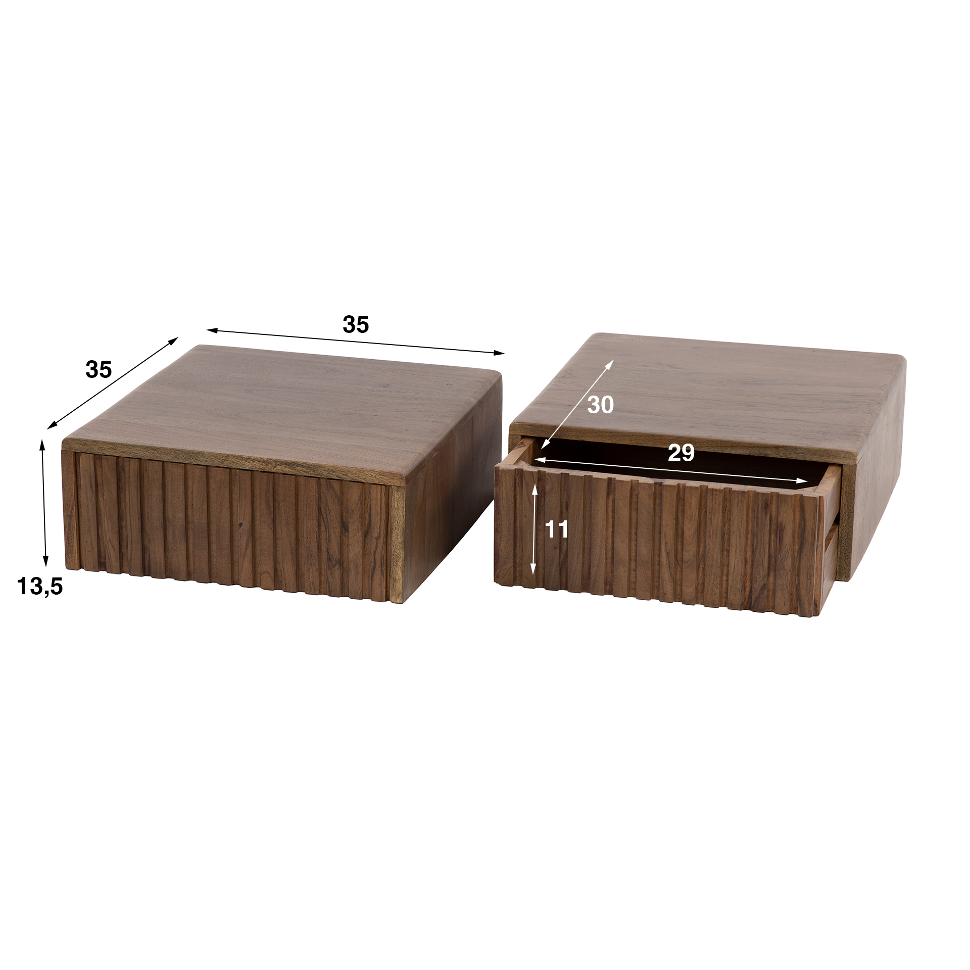 Table de chevet Carve flottante - 1 tiroir - par 2 - Acacia marron