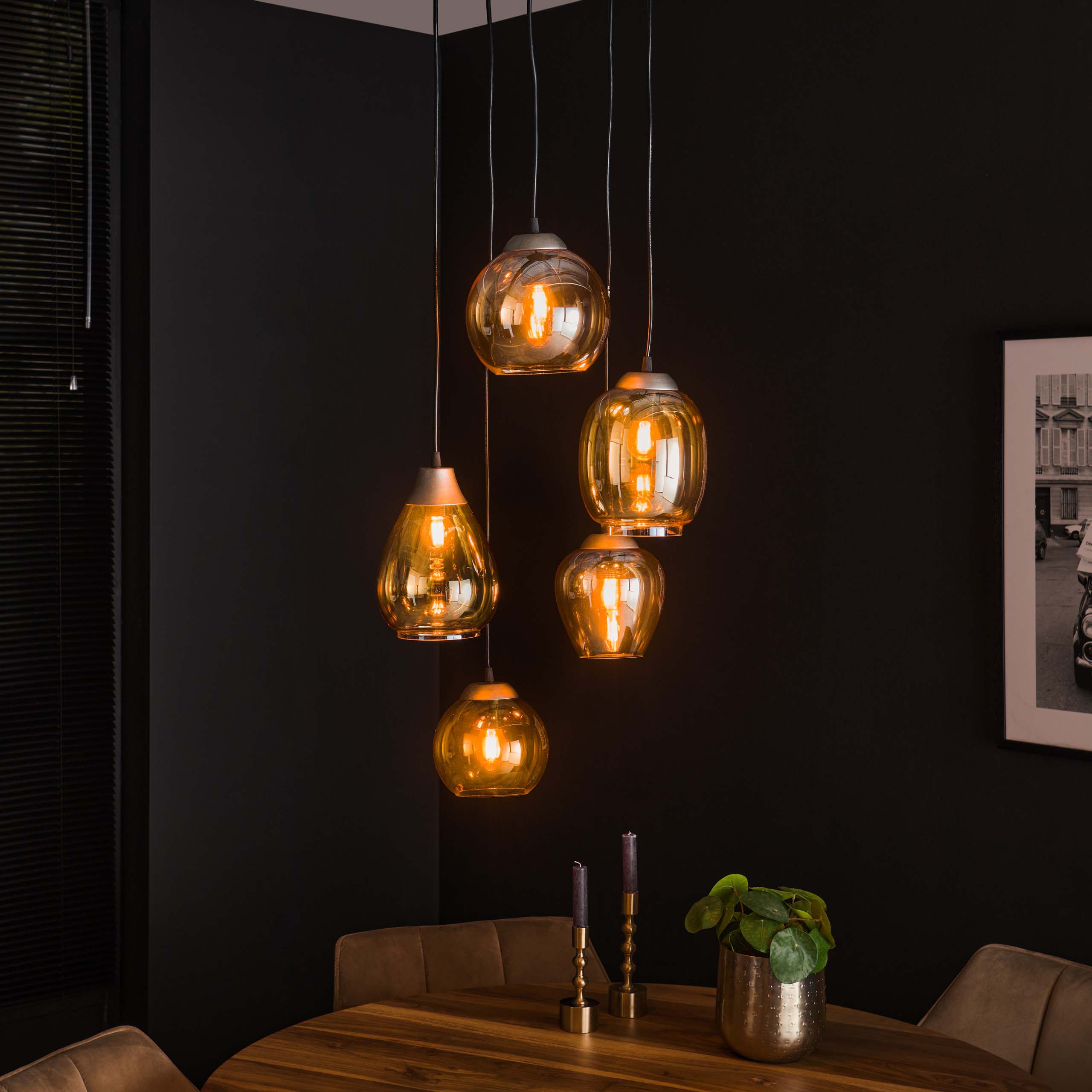 Lampe suspendue 5L mélange étagé / Verre couleur ambre