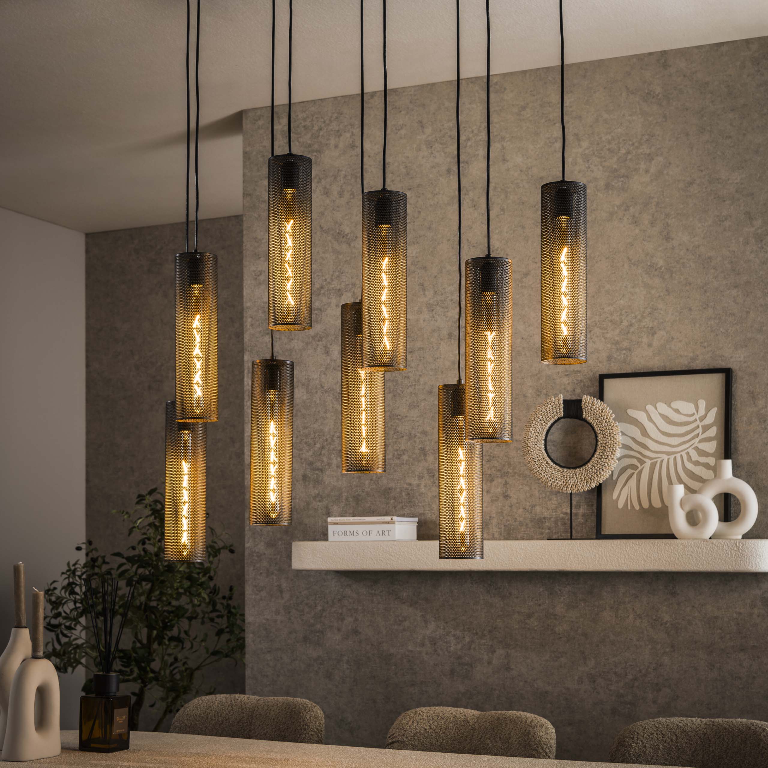 Lampe à suspension 5+4 tubes en maille / Noir Artic