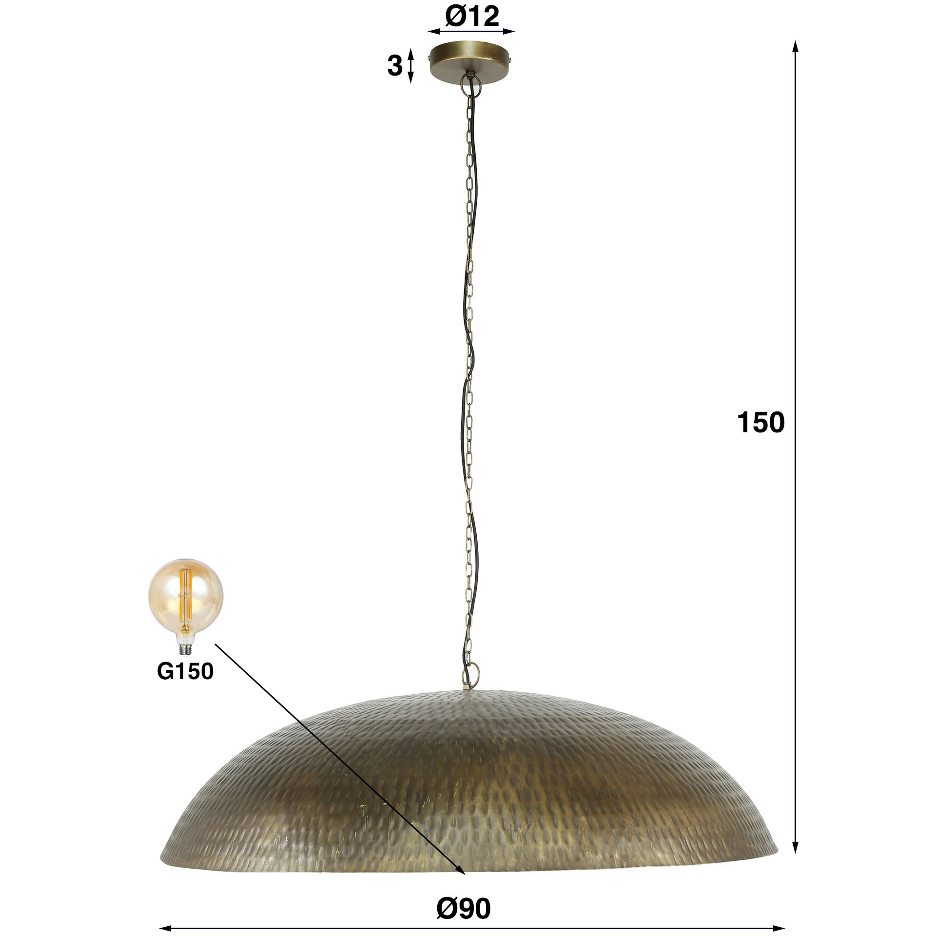 Lampe à suspension Cupola 1 lumière Ø90 - Bronze antique