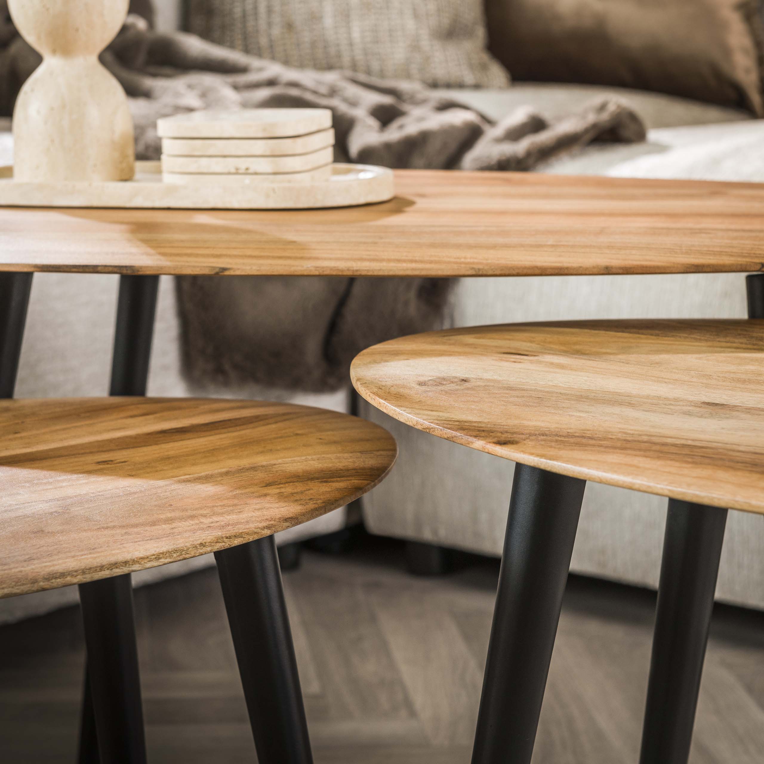 Set de 3 tables basses bio / Acacia massif naturel