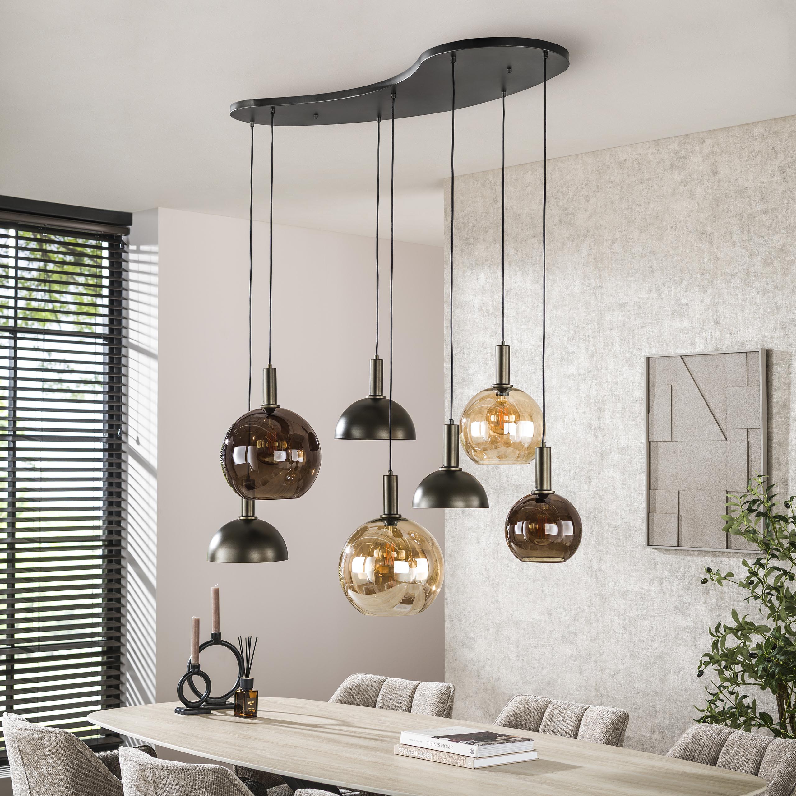 Lampe à suspension Cluster 4+3 lumières marron Sienne