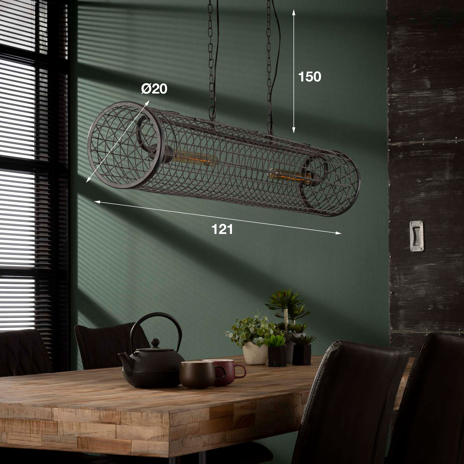 Lampe suspendue D20cm cylindre maille/Gris ardoise