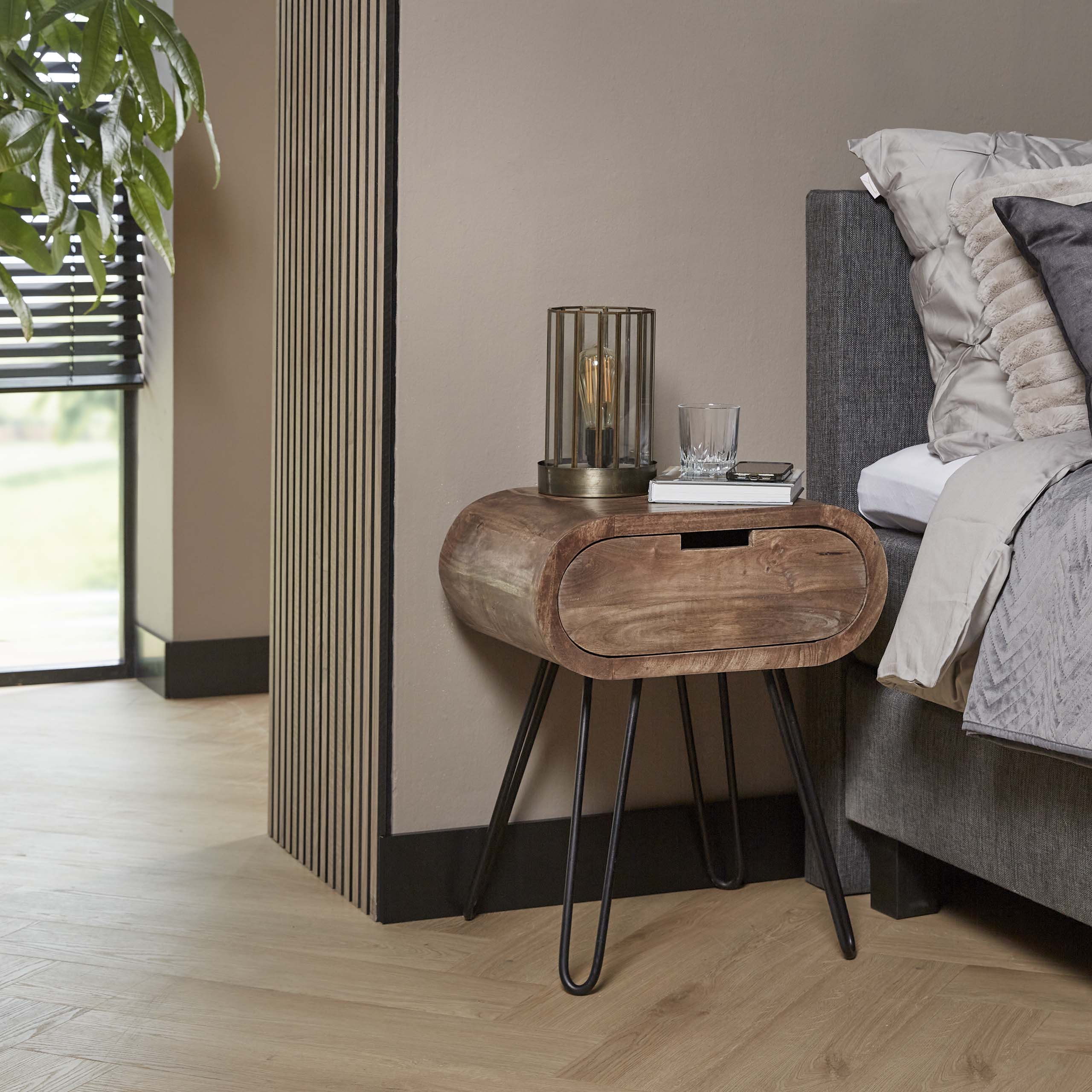 Table de chevet tonneau 1L / Manguier massif coloris sable