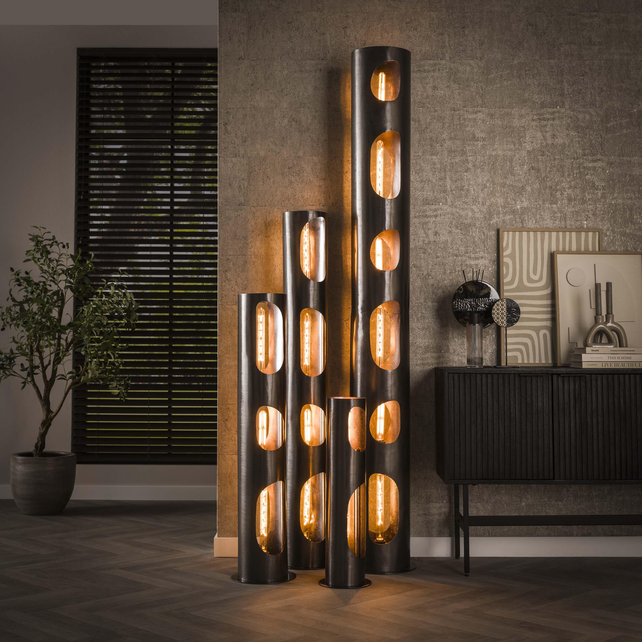 Lampadaire Organic Cylindre 3 lumières - Nickel noir