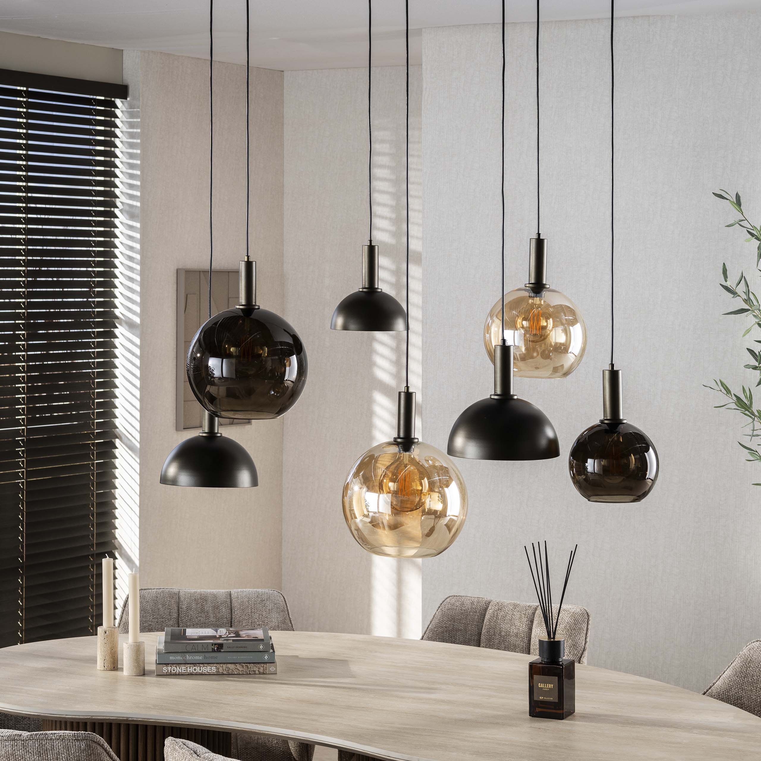 Lampe à suspension Cluster 4+3 lumières marron Sienne