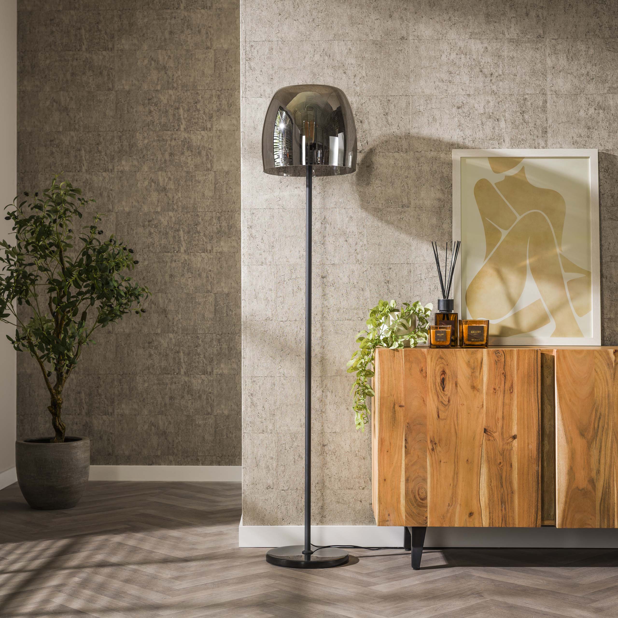 Lampadaire 1L verre drift / Verre gris fumé