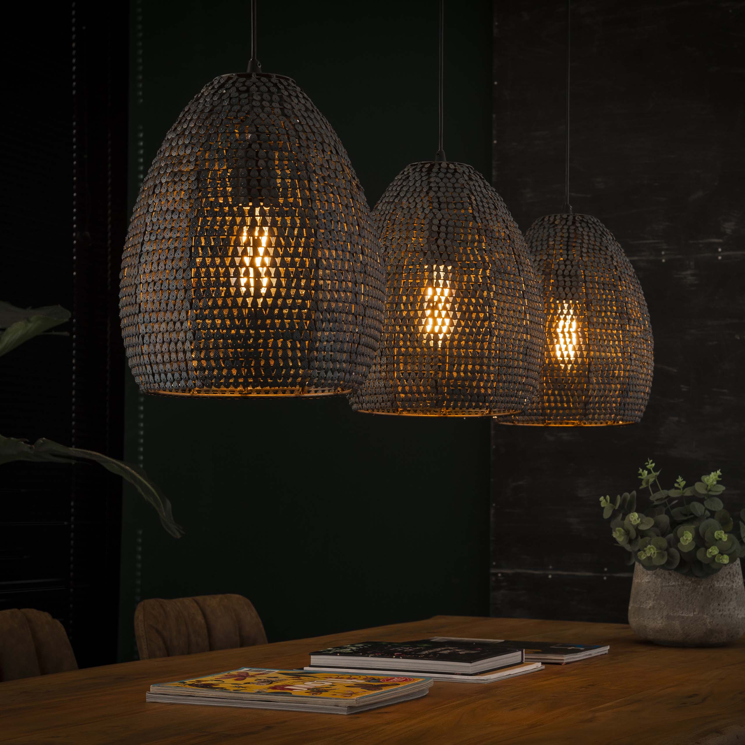 Lampe à suspension 3x Ø26 armor ovale / Noir marron