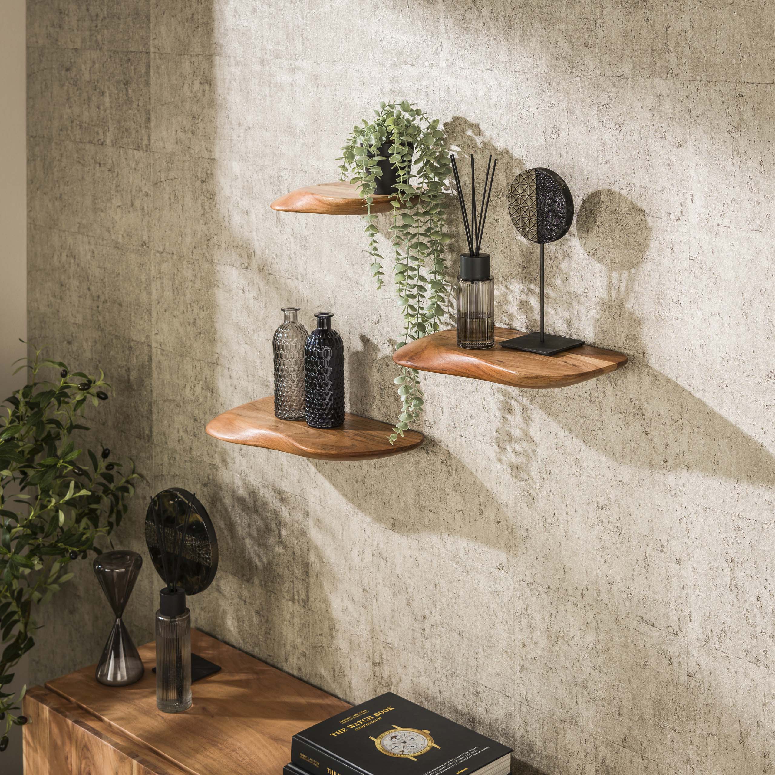 Etagère murale Organic lot de 3 - Acacia massif