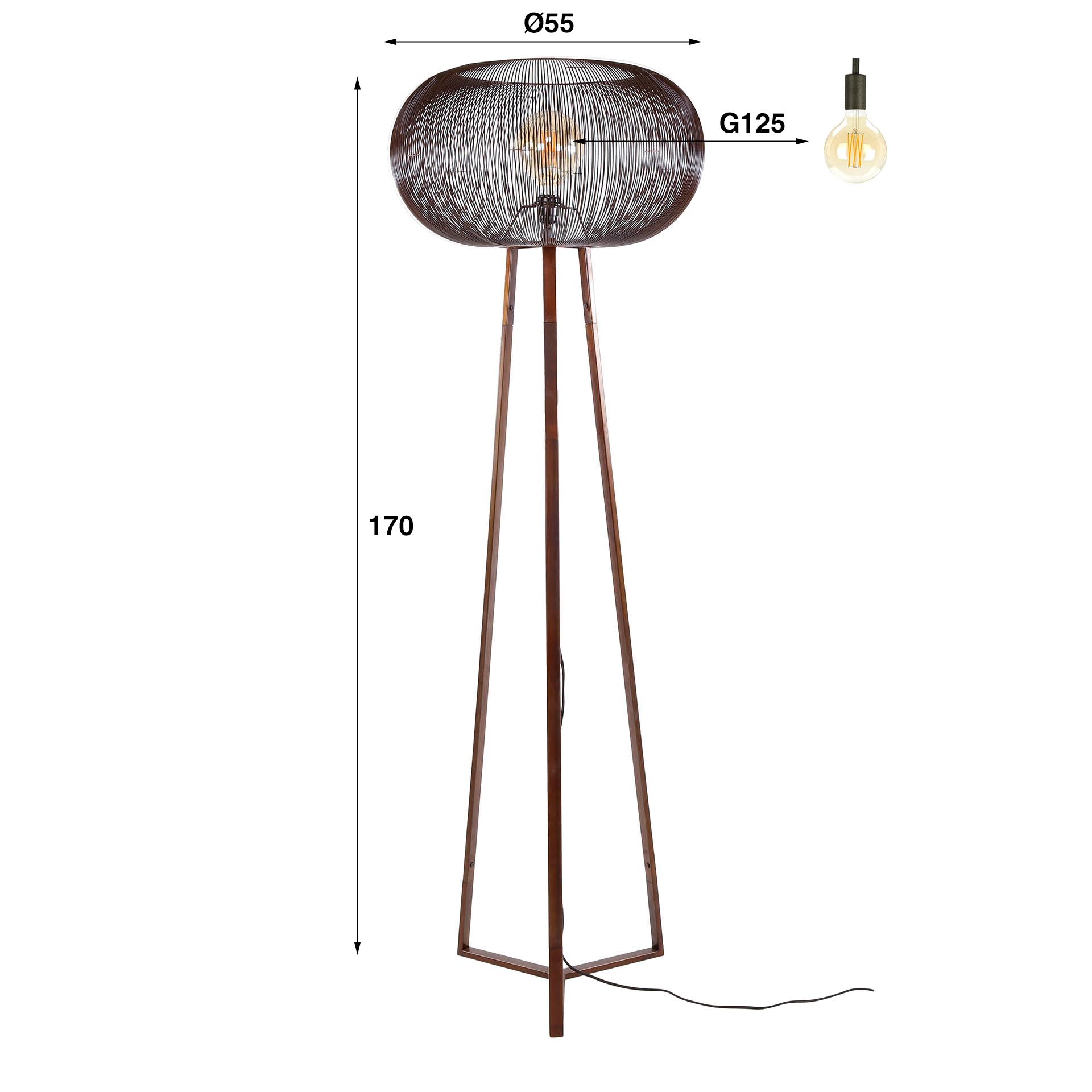 Lampadaire Copper Twist 1 lumière - Nickel noir