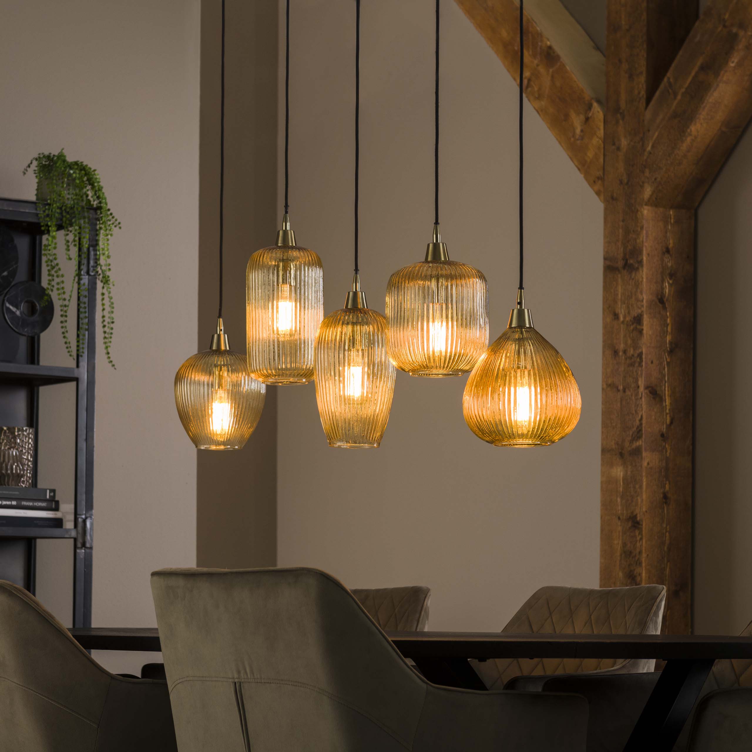 Lampe à suspension Stripe 5 lumières - verre ambré