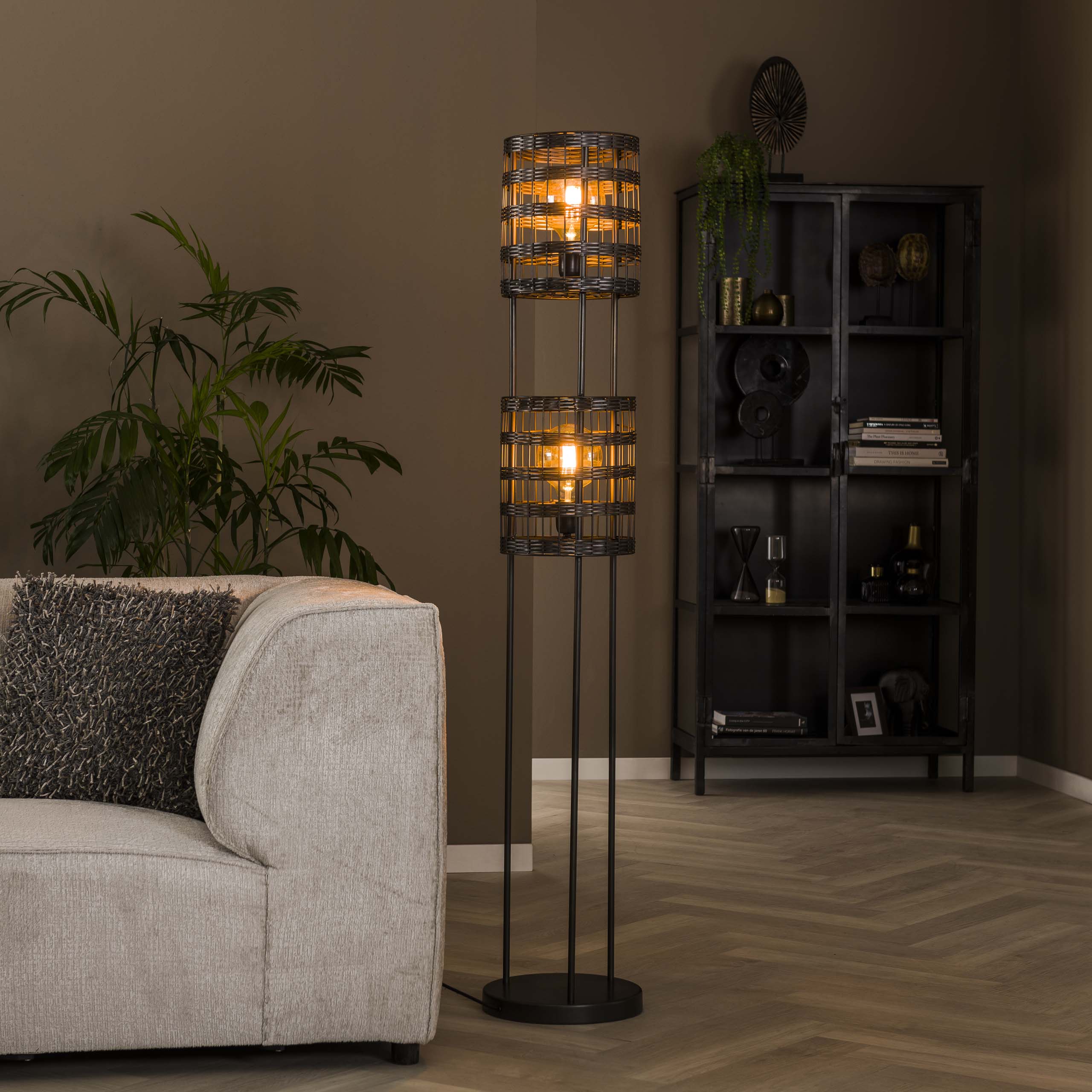 Lampadaire 2L stores métal / Nickel noir