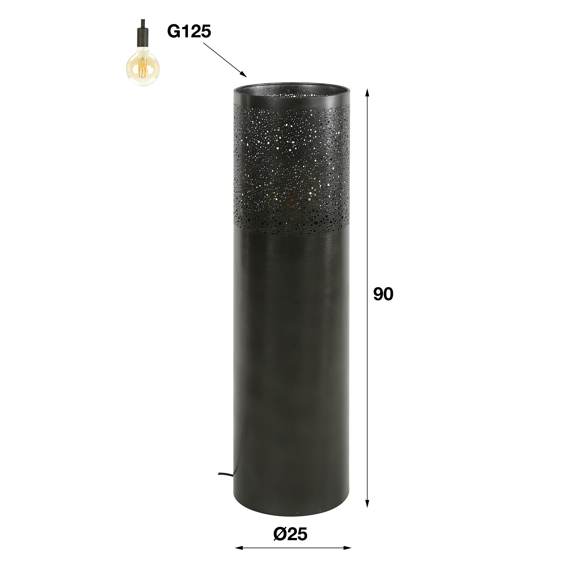 Lampadaire 1 lumière Cylindre Glow 90 cm - Nickel noir