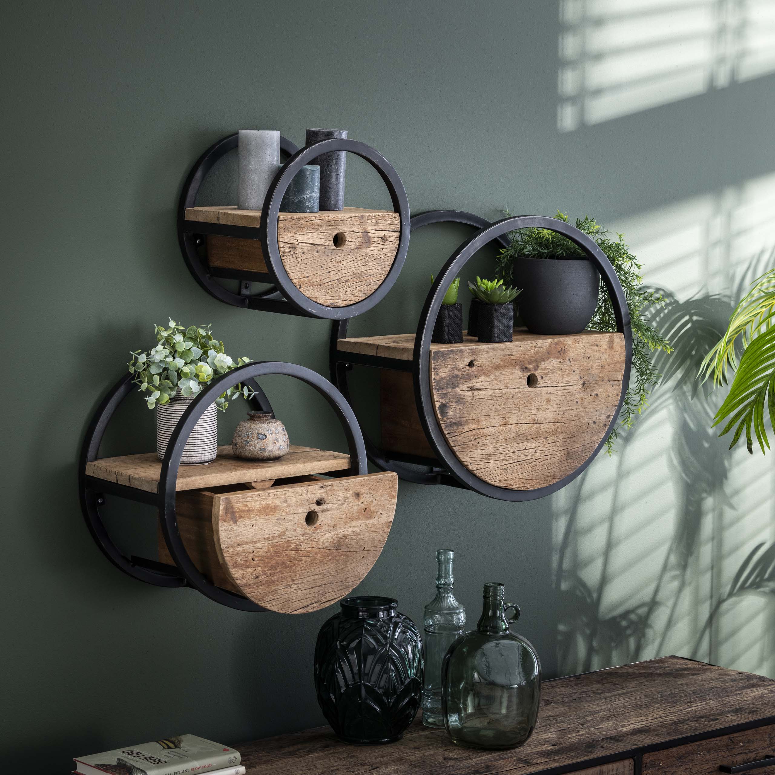 Etagère murale Circulaire 1 tiroir Ø30 - Bois dur robuste