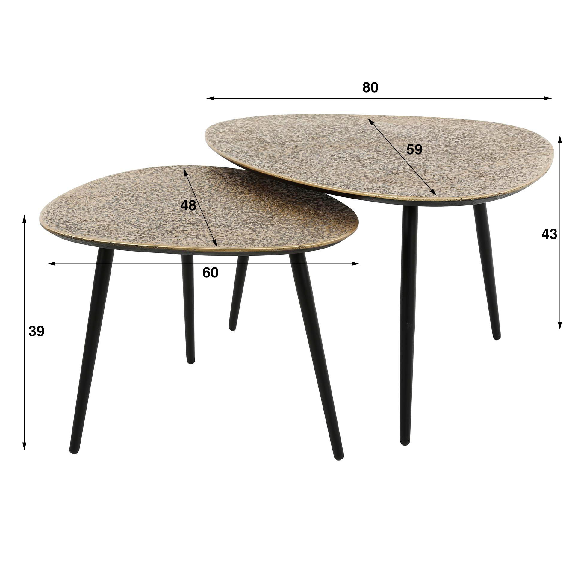 Ensemble de tables basses/2 triangulaires métalliques / Bronze antique / Bronze antique