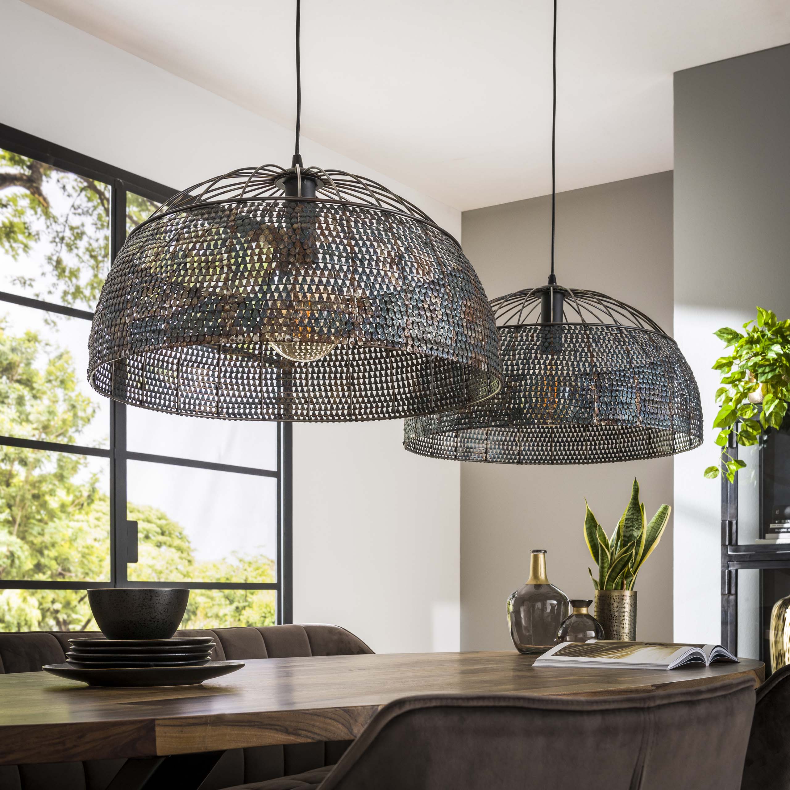 Lampe à suspension Armor Open 2 lumières Ø60 - Marron noir