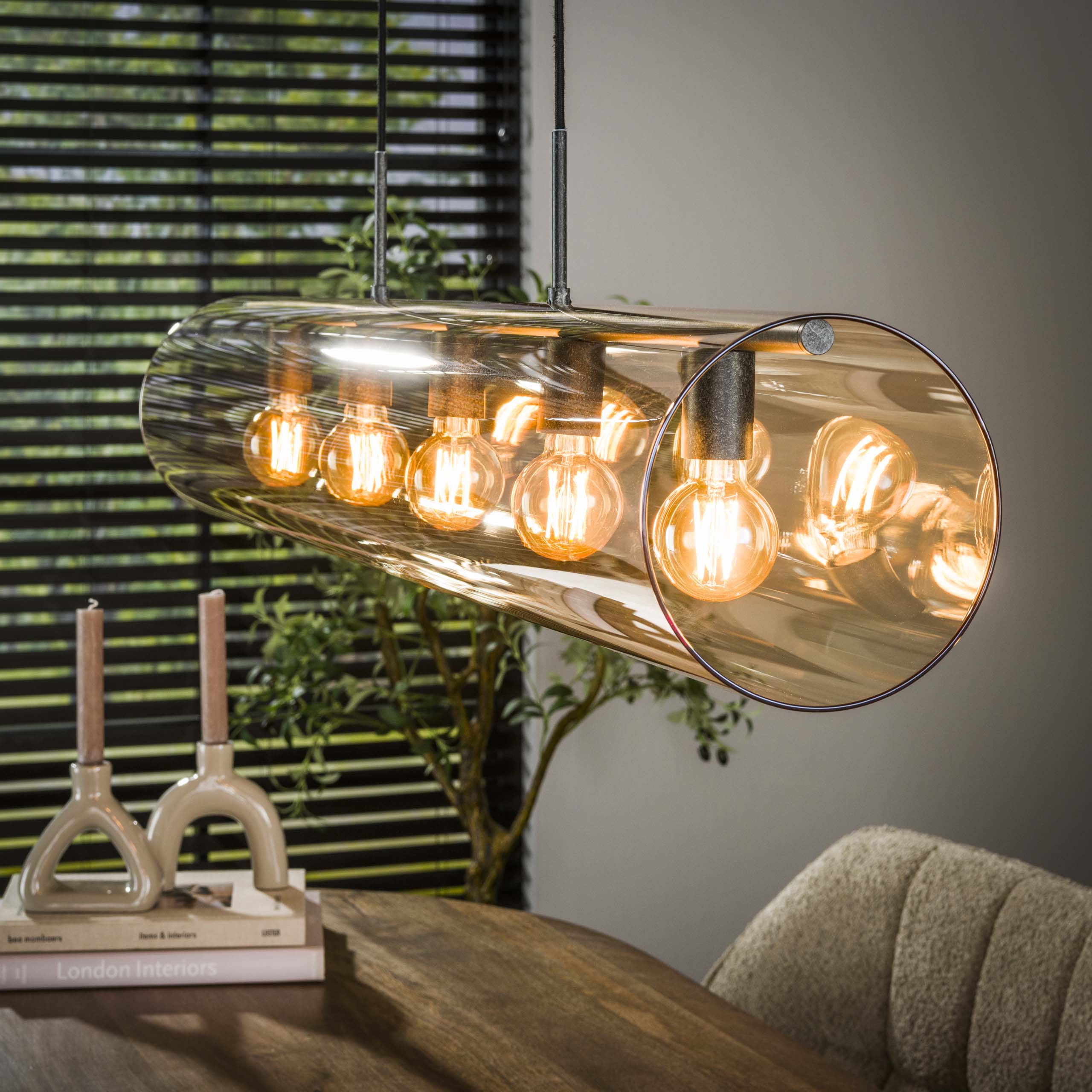 Lampe à suspension tube 5L verre ambré / Noir Artic