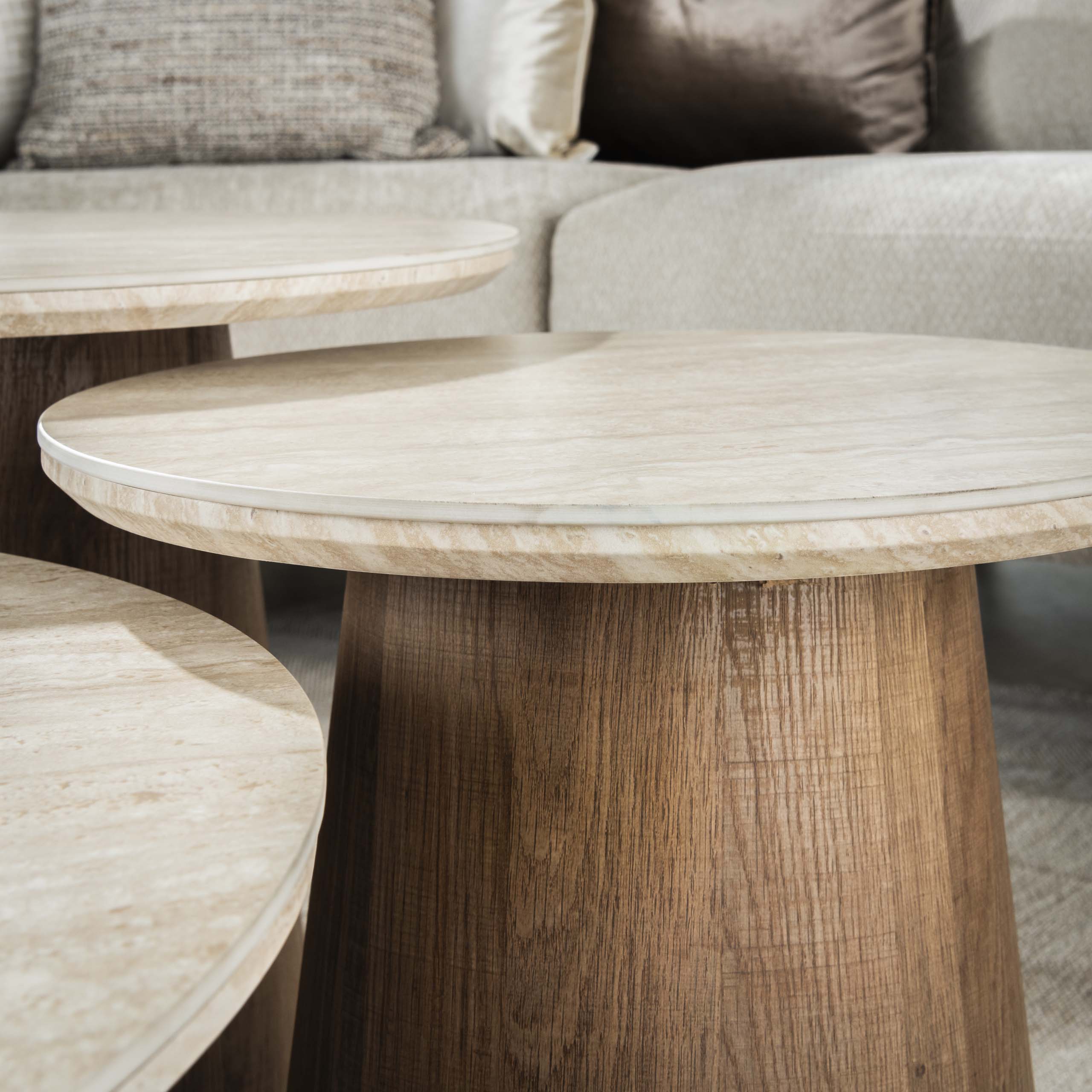 Table basse Romano ronde - Lot de 3 - Céramique travertin