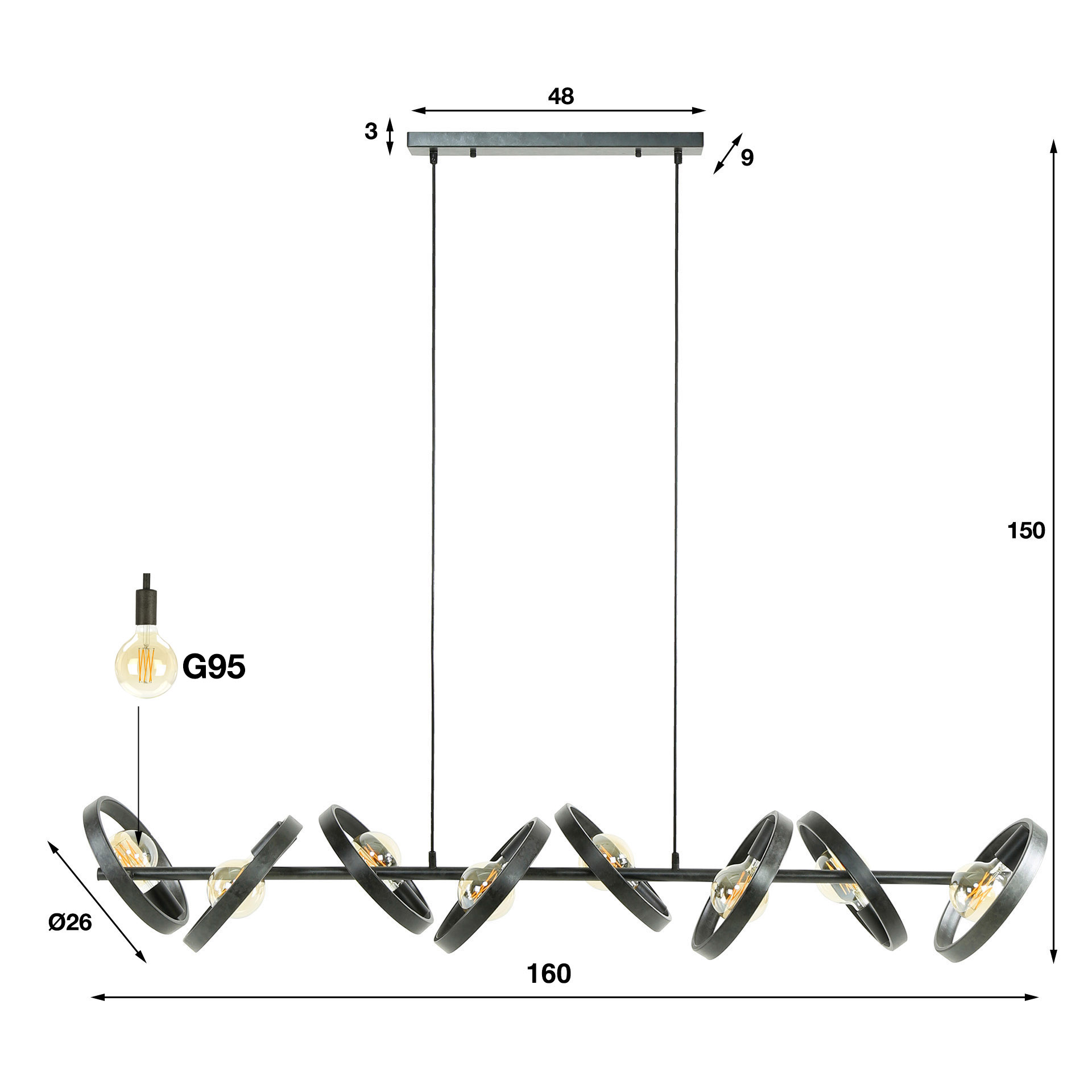 Lampe suspendue 8L hover / Charbon