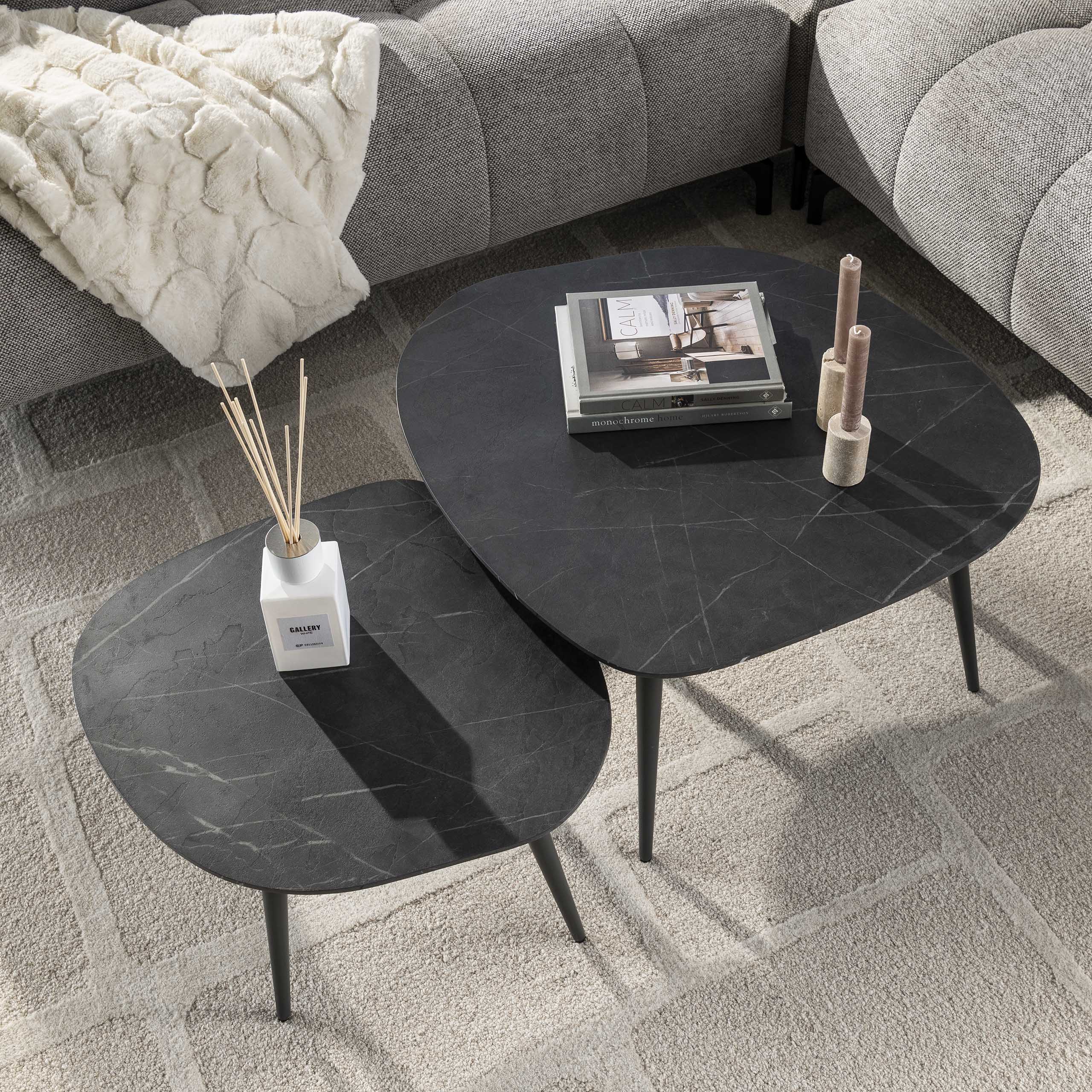 Set de 2 tables basses rock organique / 3D noir marron