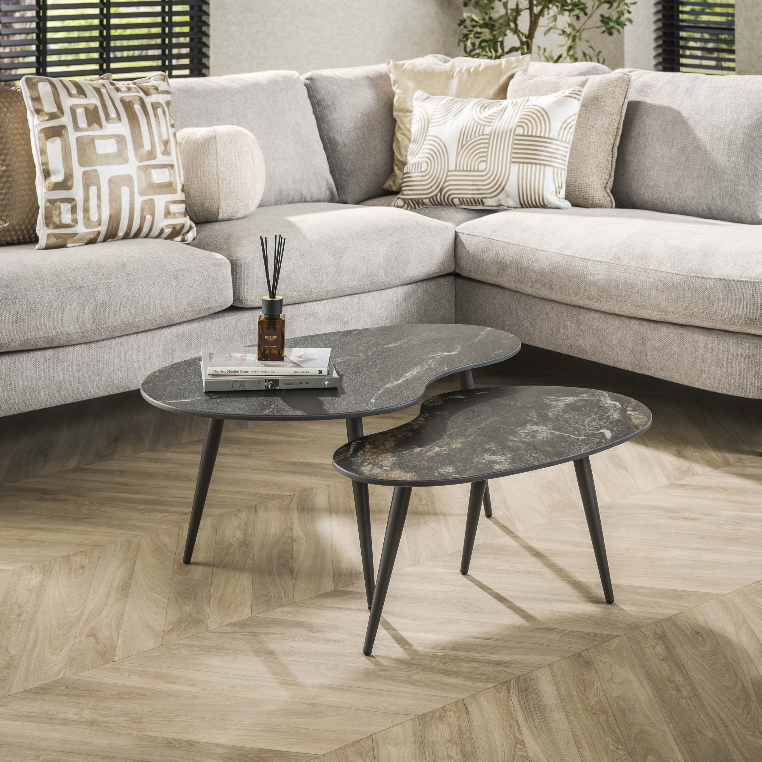 Table basse Fossil en forme de rein - Lot de 2 - Céramique noire
