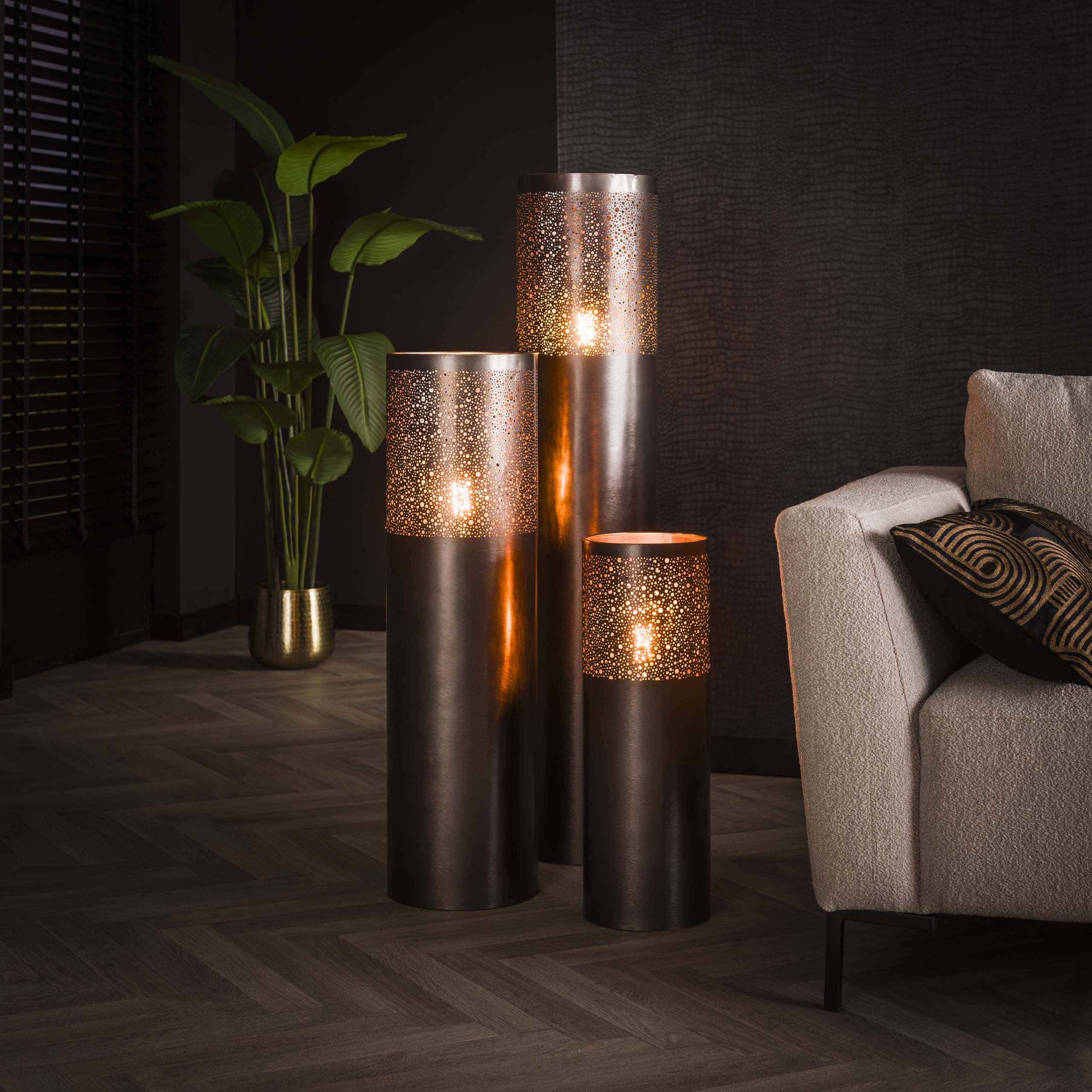 Lampadaire 1 lumière Cylindre Glow 90 cm - Nickel noir